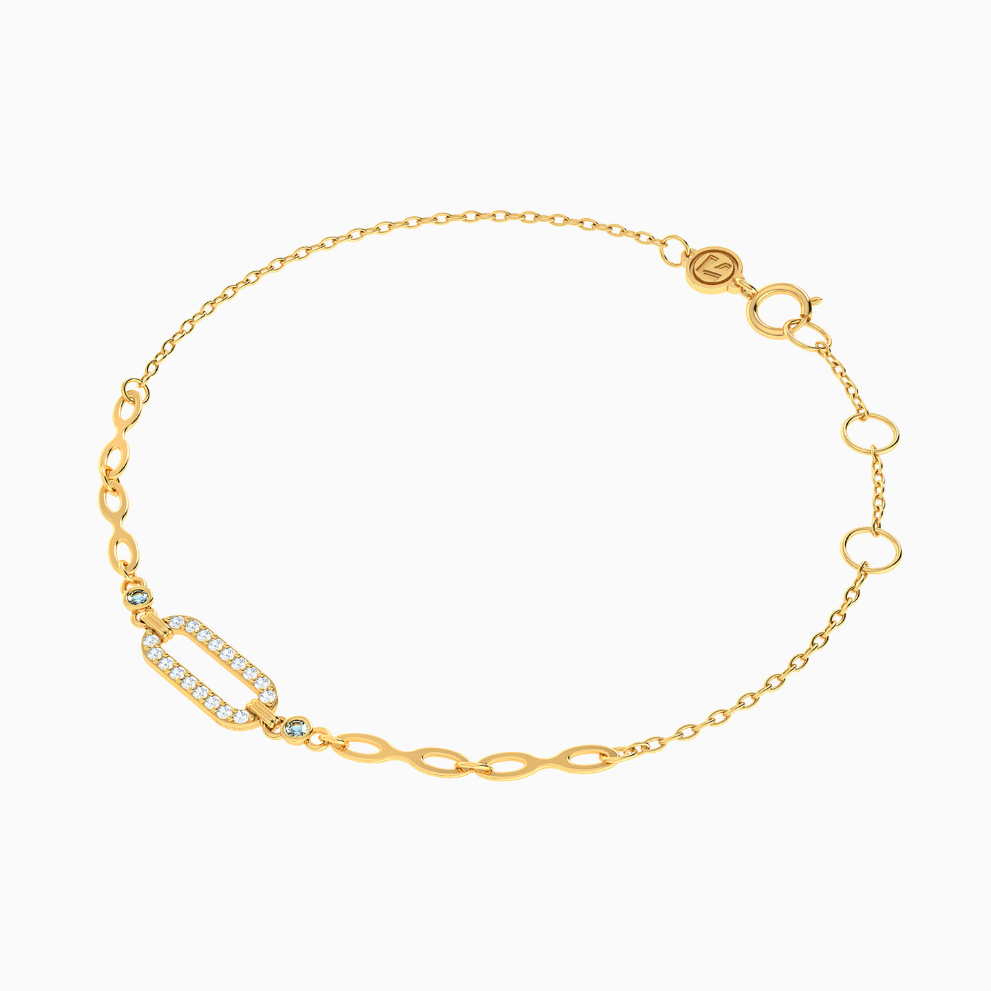 Oval Colored Stones Chain Bracelet in 14K Gold - 2 Oval Colored Stones Chain Bracelet in 14K Gold - 2