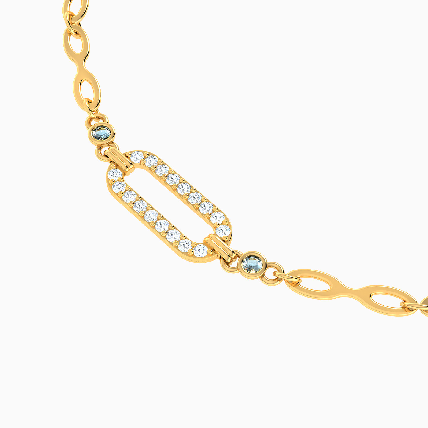Oval Colored Stones Chain Bracelet in 14K Gold - 3 Oval Colored Stones Chain Bracelet in 14K Gold - 3
