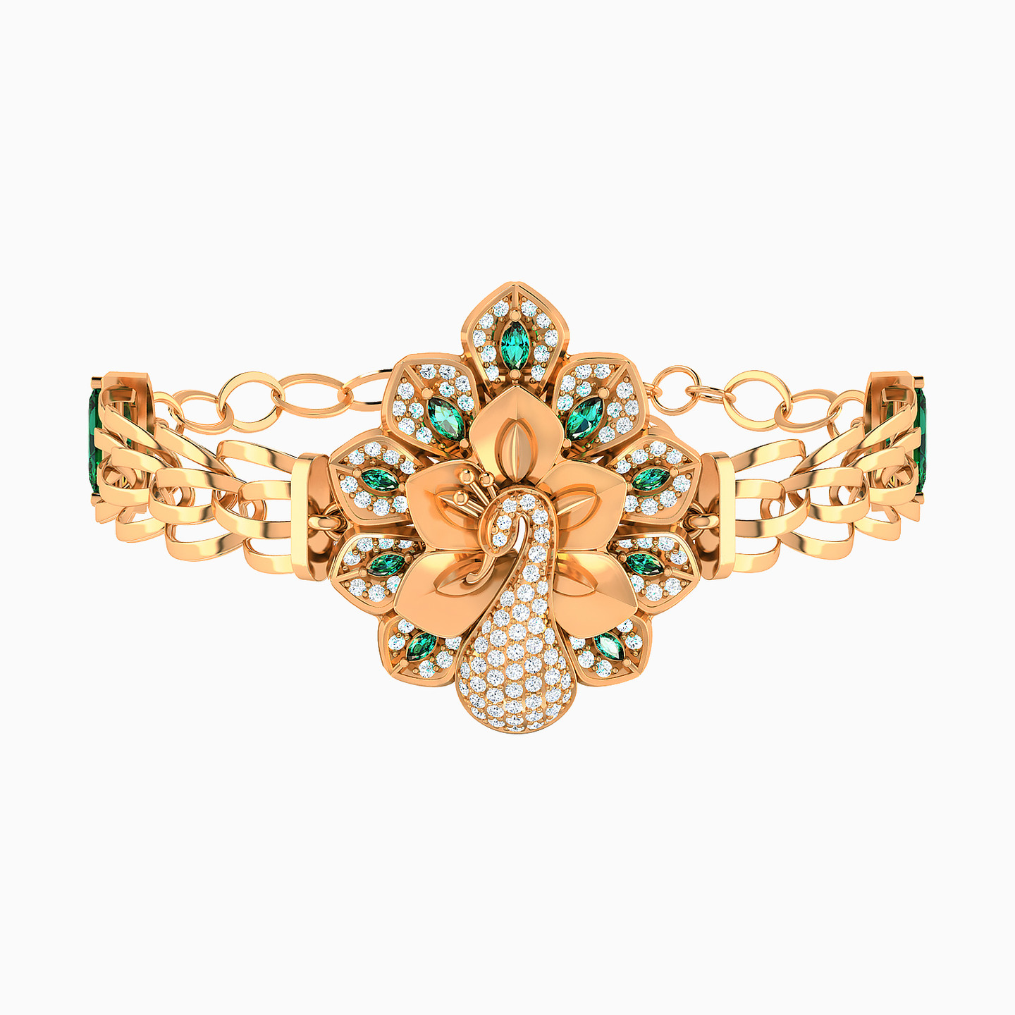 Peacock Green Stones Full Set in 21K Gold (3 Pieces) - 5 Peacock Green Stones Full Set in 21K Gold (3 Pieces) - 5