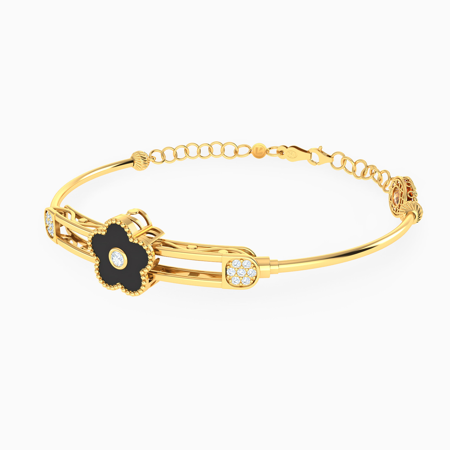 18K Gold Cubic Zirconia & Enamel Coated Chain Bracelet - 2