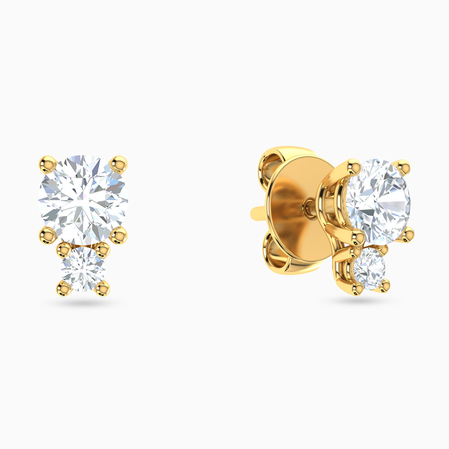 18K Gold Cubic Zirconia Stud Earrings - 2