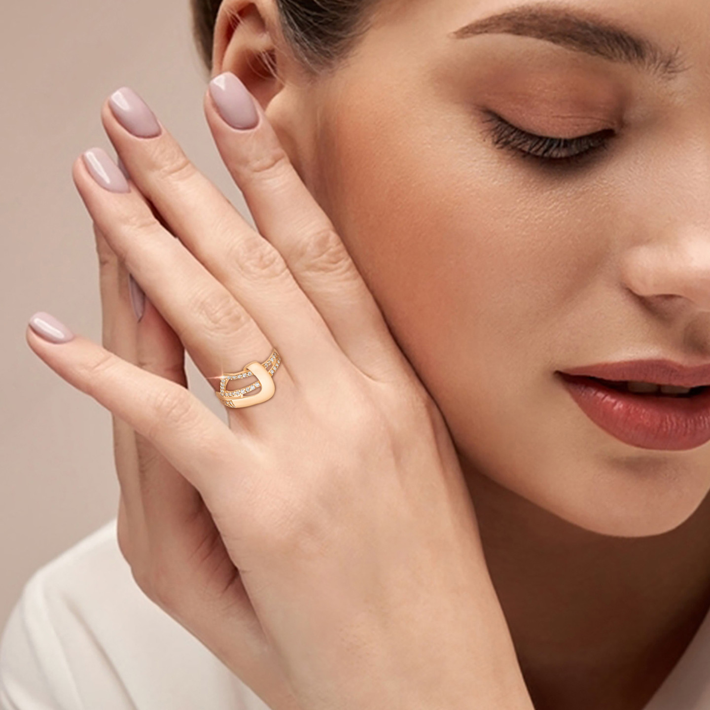 Geometric Cubic Zirconia Ring in 21K Gold - 3 Geometric Cubic Zirconia Ring in 21K Gold - 3