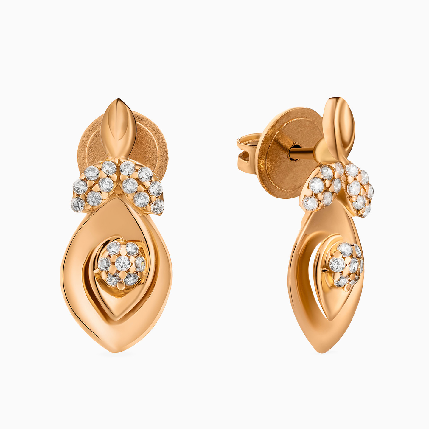 Marquise Cubic Zirconia Stud Earrings in 21K Gold - 2