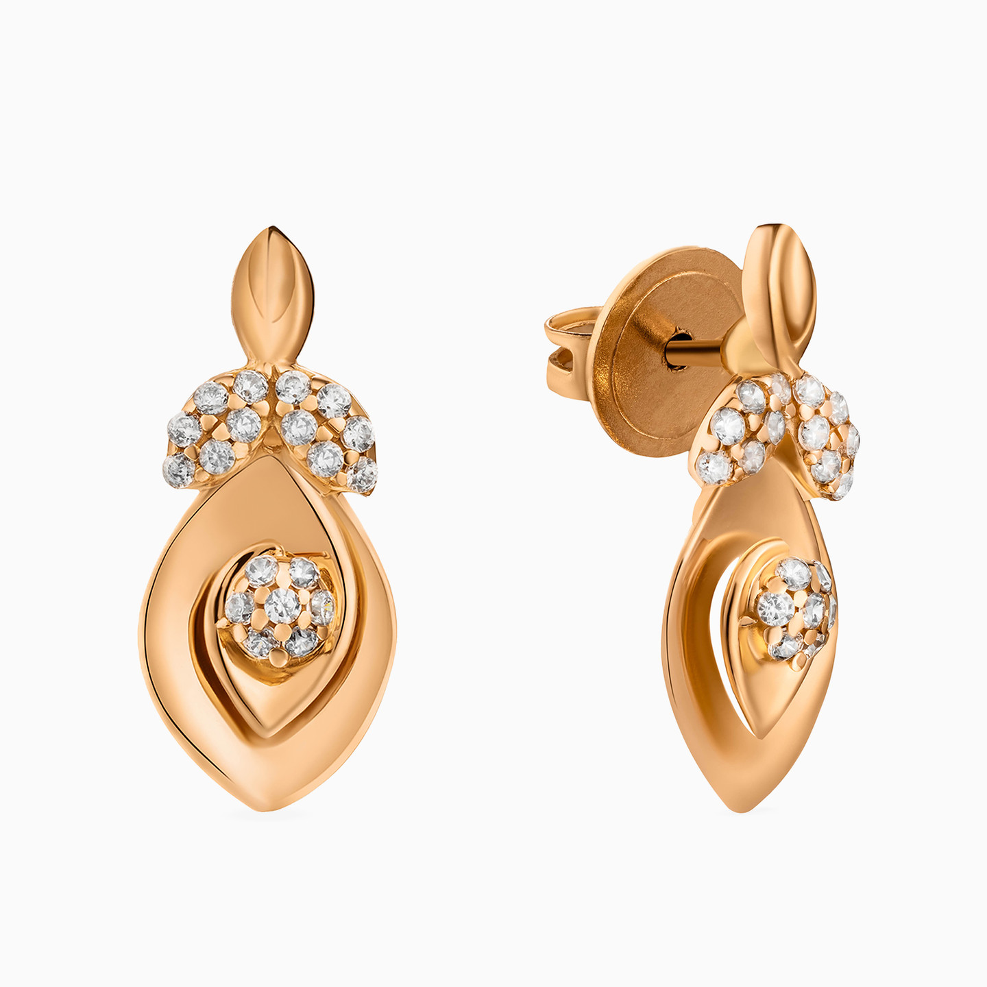 أقراط صغيرة ذهب ماركيز عيار 21 قيراط مزينة بأحجار الزركون - 2 أقراط صغيرة ذهب ماركيز عيار 21 قيراط مزينة بأحجار الزركون - 2