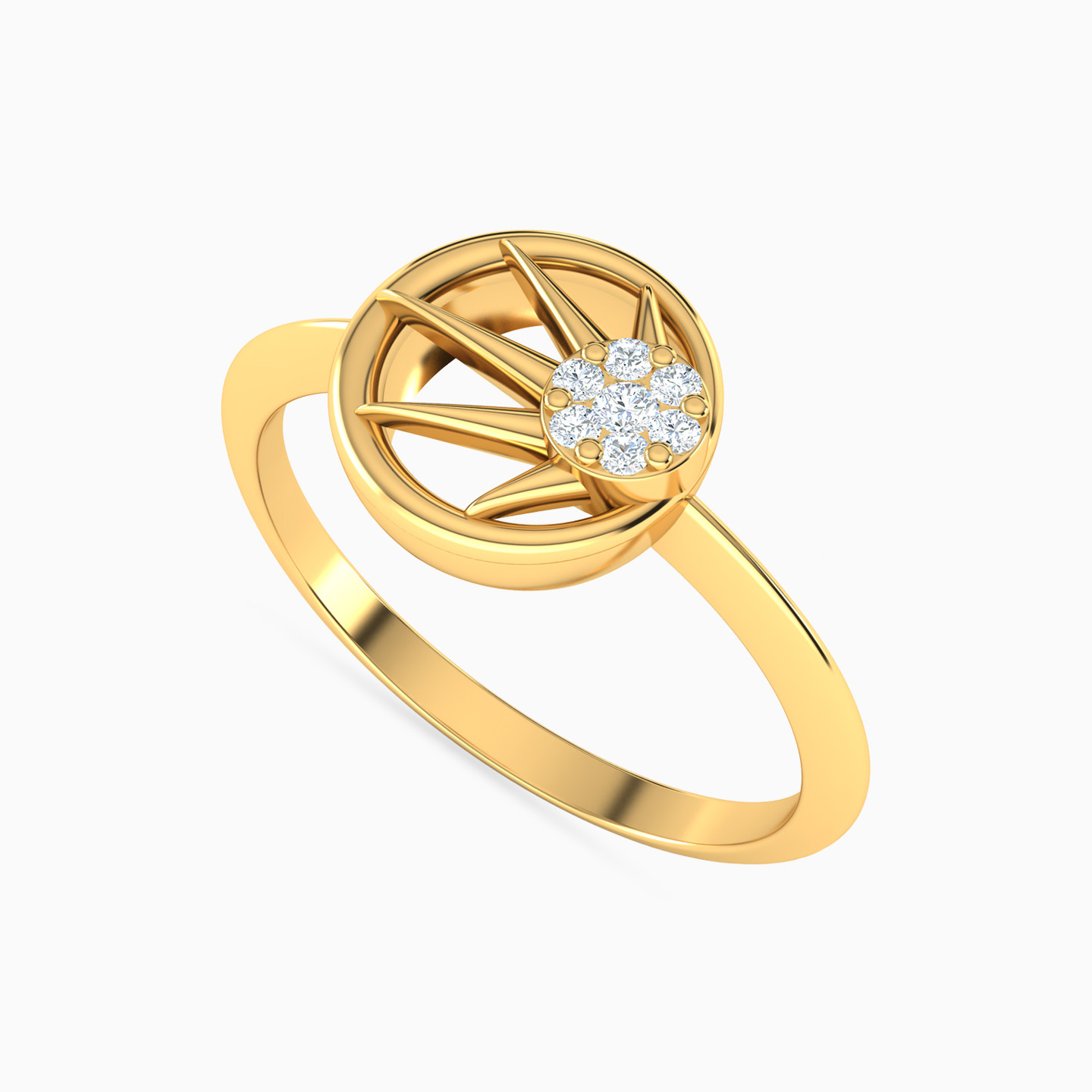 Round Shaped Diamond Statement Ring in 18K Gold - 2