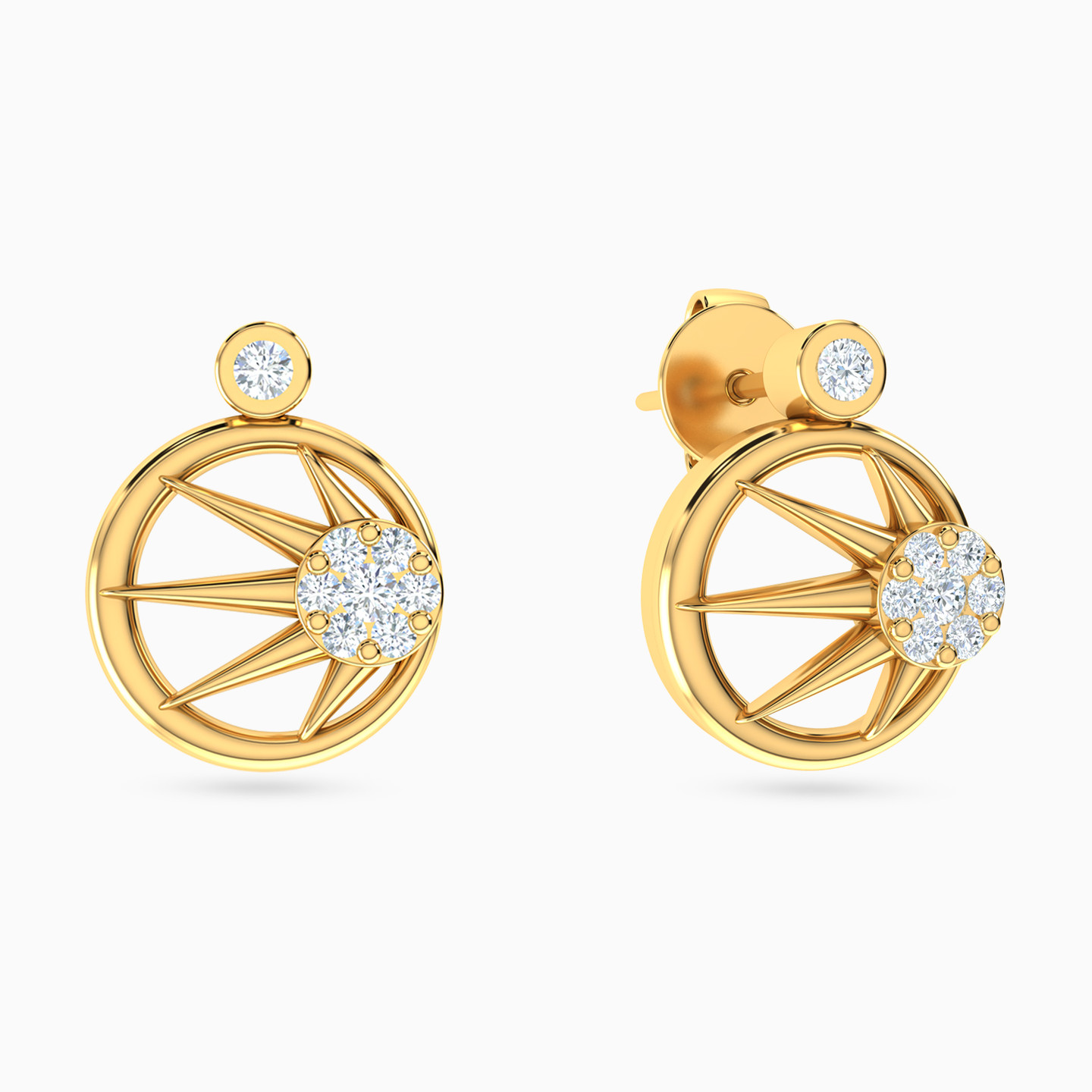 Round Shaped Diamond Stud Earrings in 18K Gold - 2