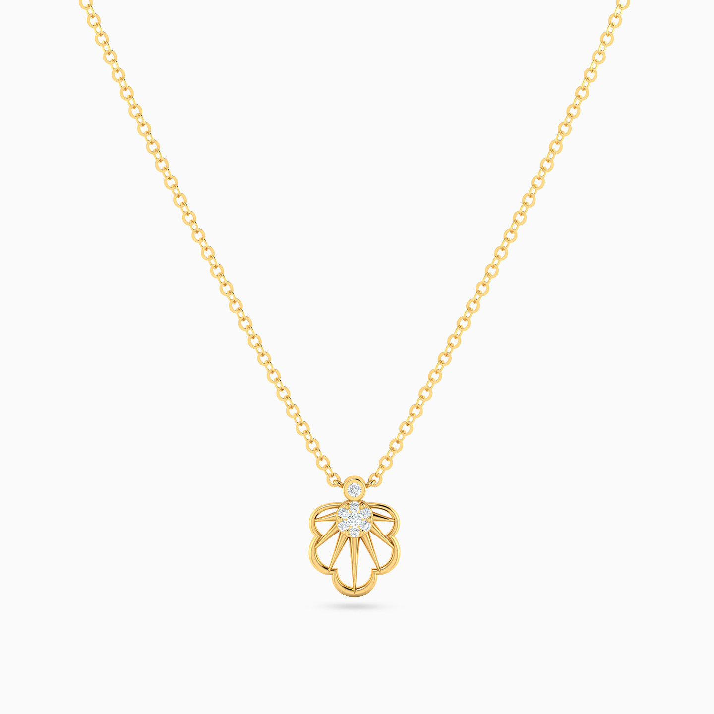 Scalloped Diamond Pendant Necklace with 18K Gold Chain - 3