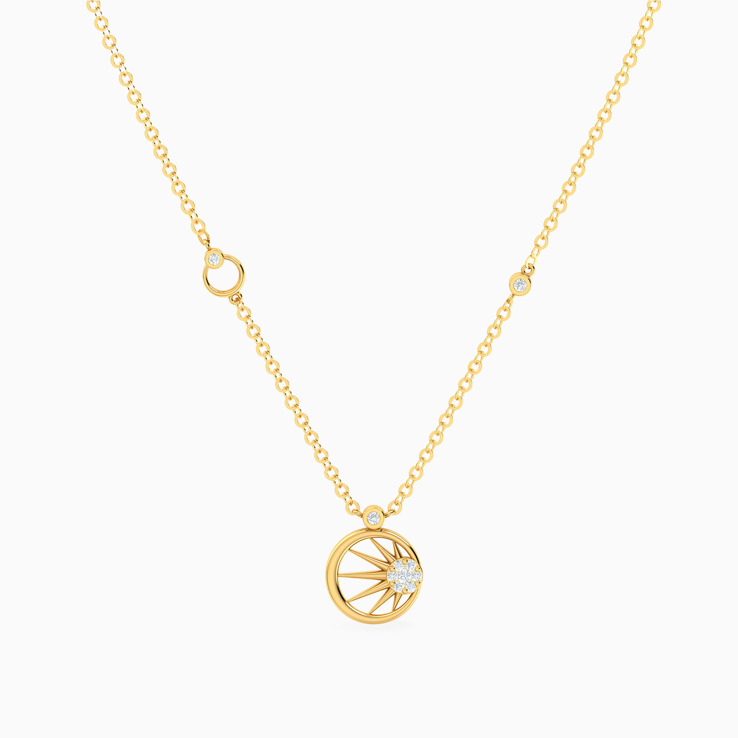 Round Shaped Diamond Pendant Necklace with 18K Gold Chain - 3