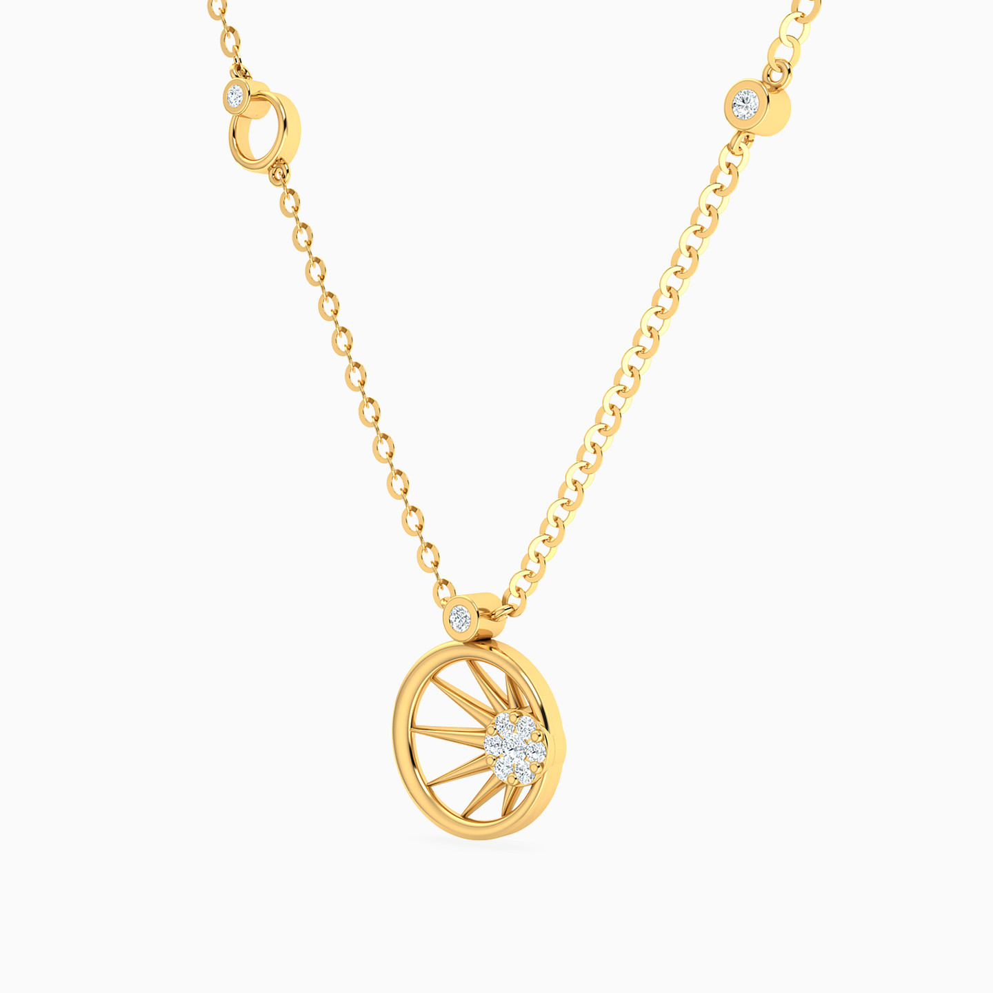 Round Shaped Diamond Pendant Necklace with 18K Gold Chain - 2