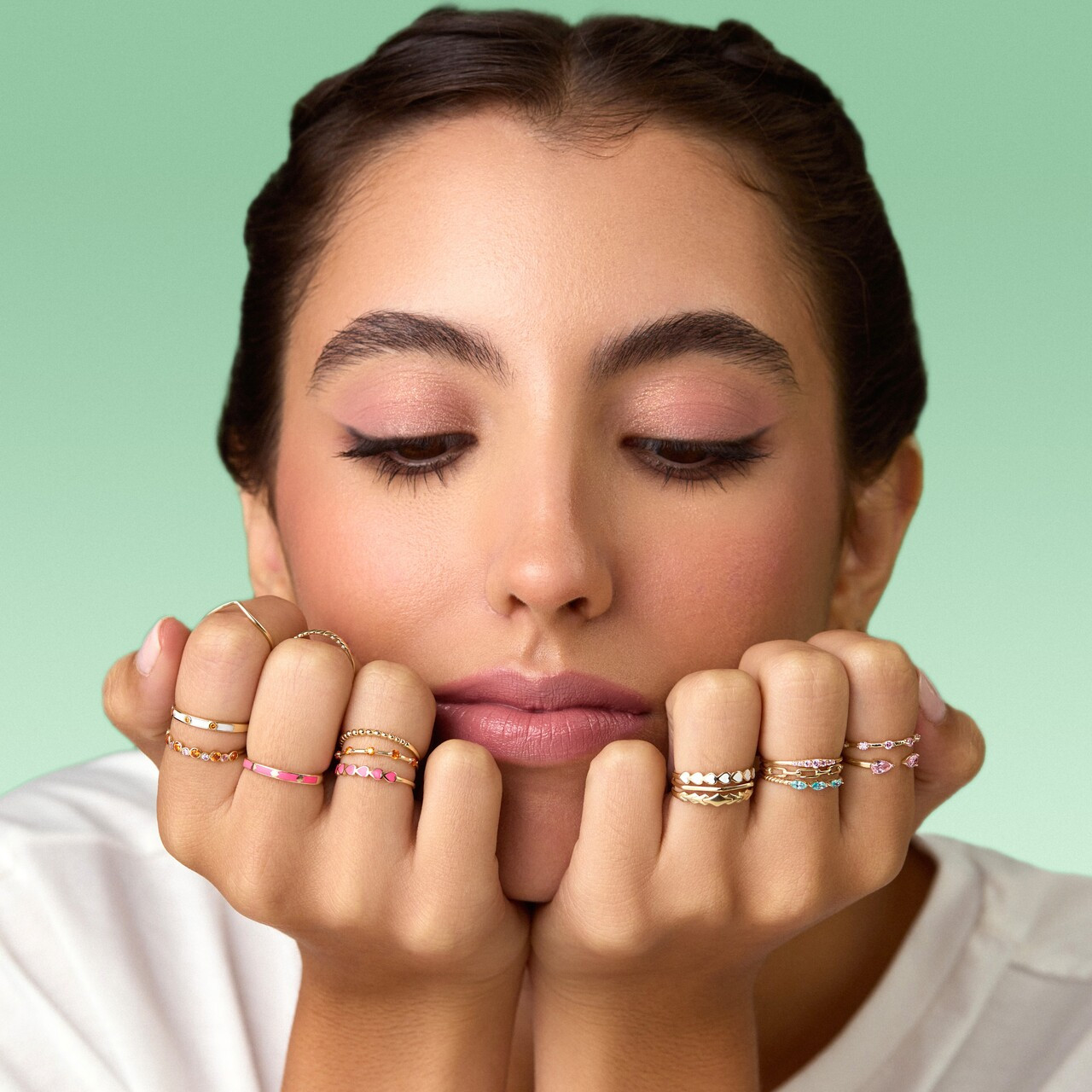 خاتم ستيتمنت ذهب عيار 14 قيراط شكل قلب مطلي بالمينا - 4 خاتم ستيتمنت ذهب عيار 14 قيراط شكل قلب مطلي بالمينا - 4