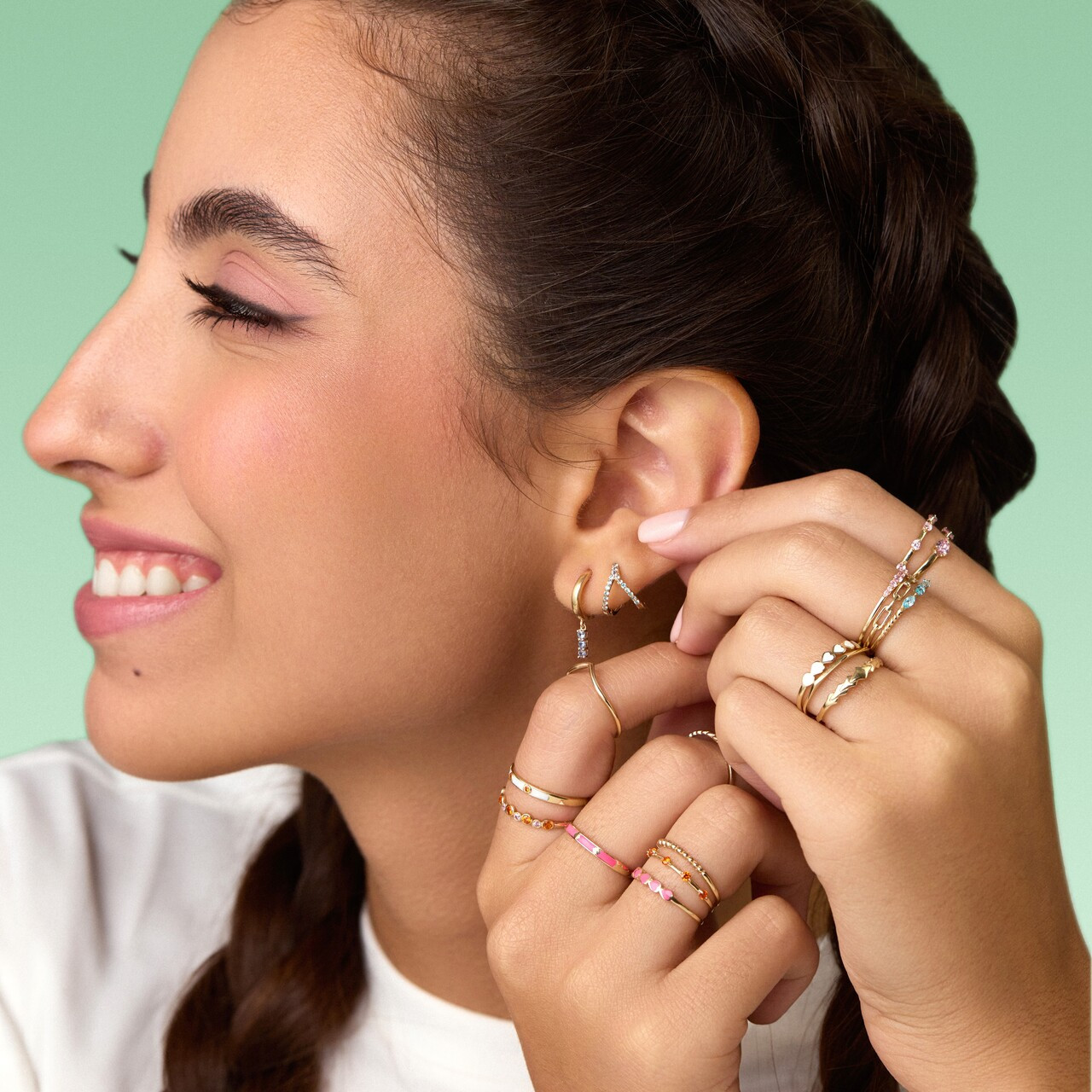 خاتم ستيتمنت ذهب عيار 14 قيراط شكل قلب مطلي بالمينا - 7 خاتم ستيتمنت ذهب عيار 14 قيراط شكل قلب مطلي بالمينا - 7