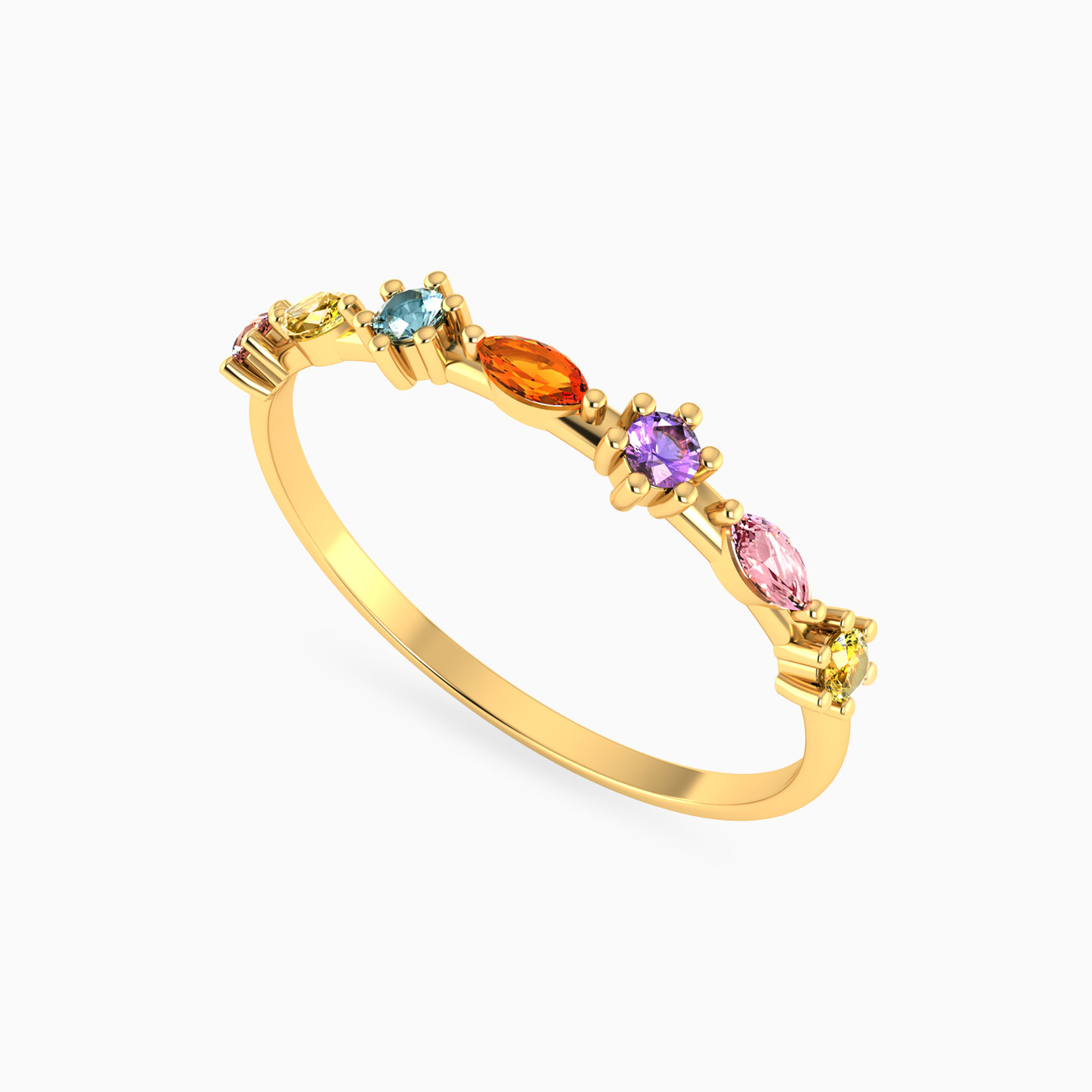 Multishaped Colored Stones Statement Ring in 14K Gold - 3 Multishaped Colored Stones Statement Ring in 14K Gold - 3