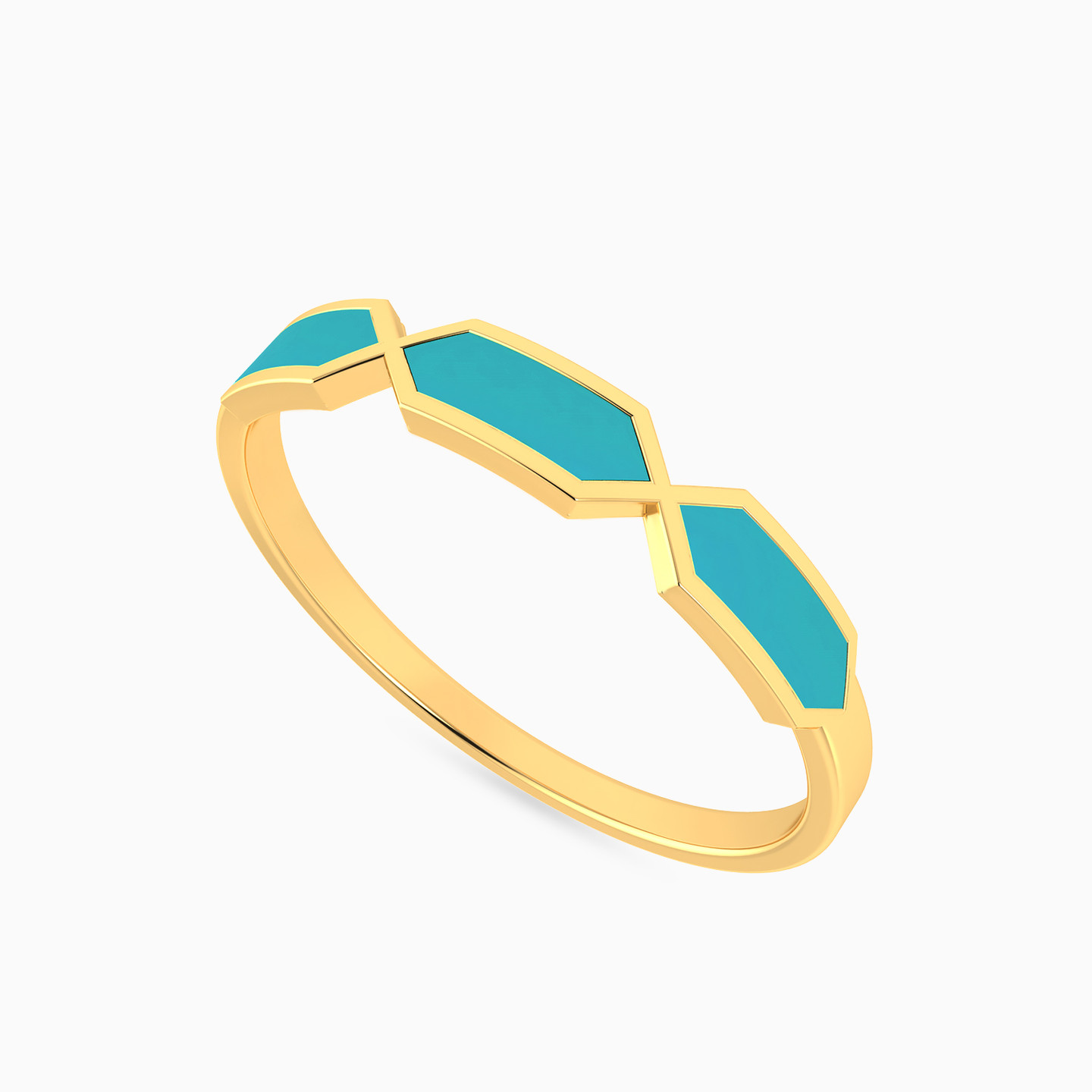 Abstract Shaped Enamel Coated Statement Ring in 14K Gold - 3