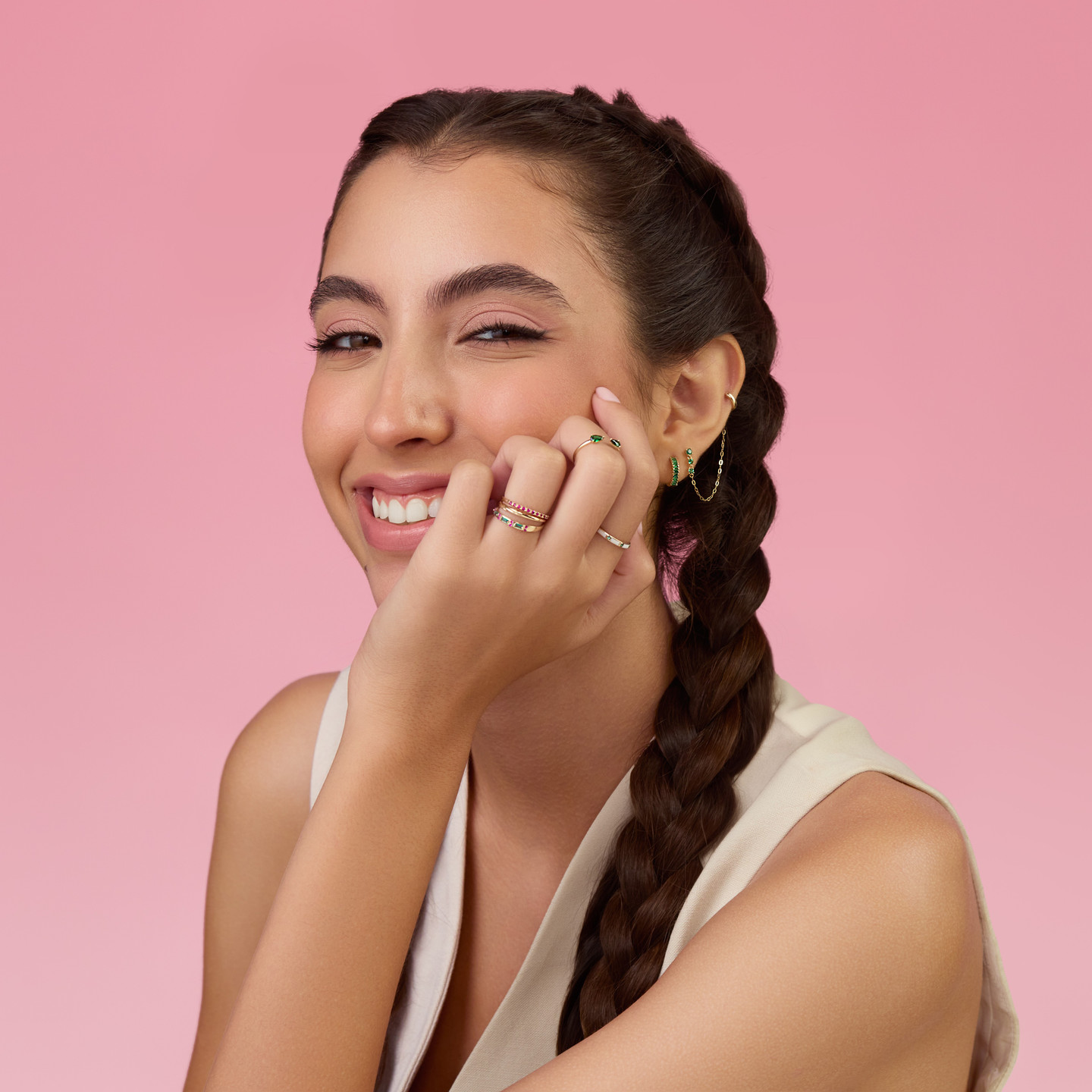 خاتم ستيتمنت ذهب عيار 14 قيراط شكل مضفر - 4 خاتم ستيتمنت ذهب عيار 14 قيراط شكل مضفر - 4