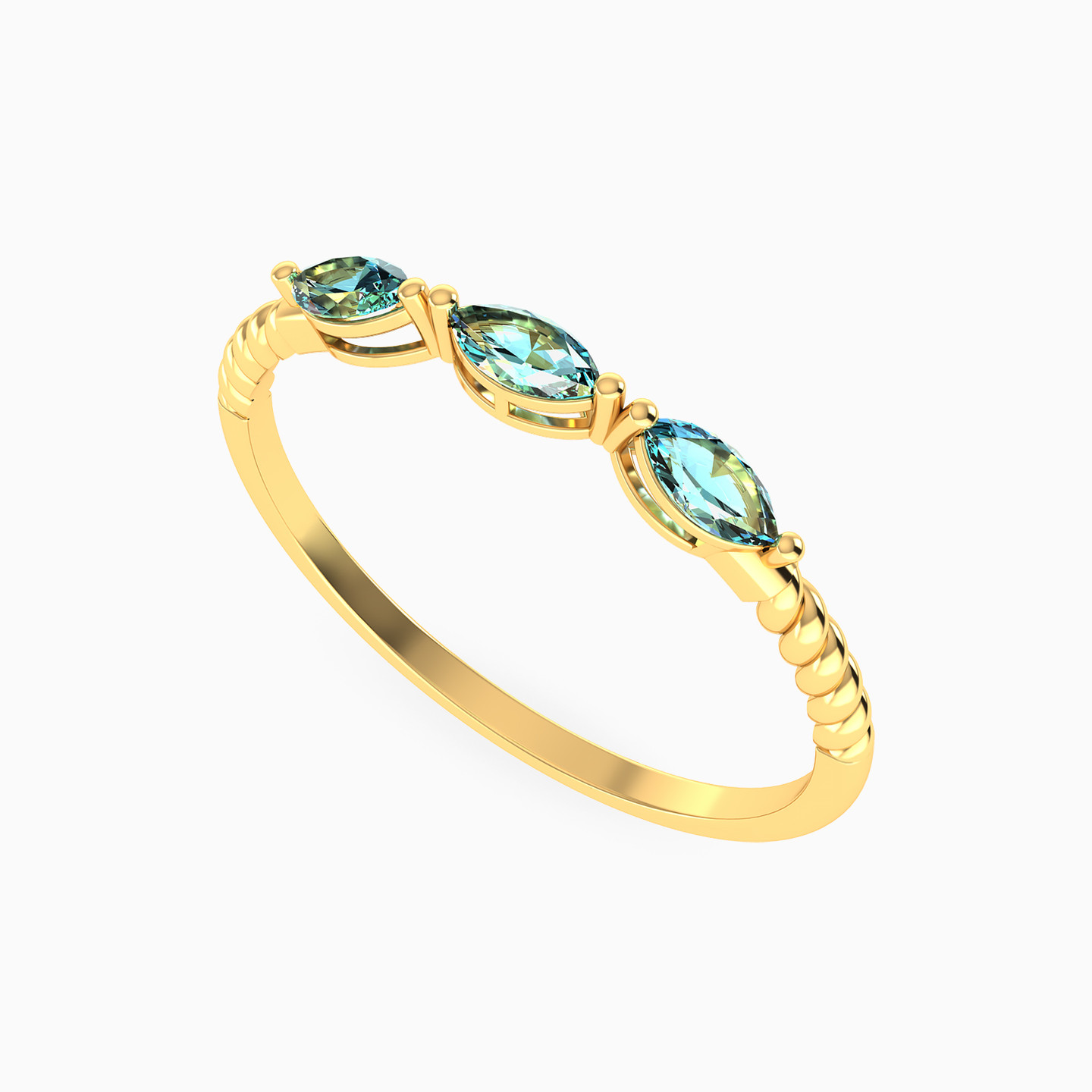 Marquise Shaped Colored Stones Statement Ring in 14K Gold - 3 Marquise Shaped Colored Stones Statement Ring in 14K Gold - 3
