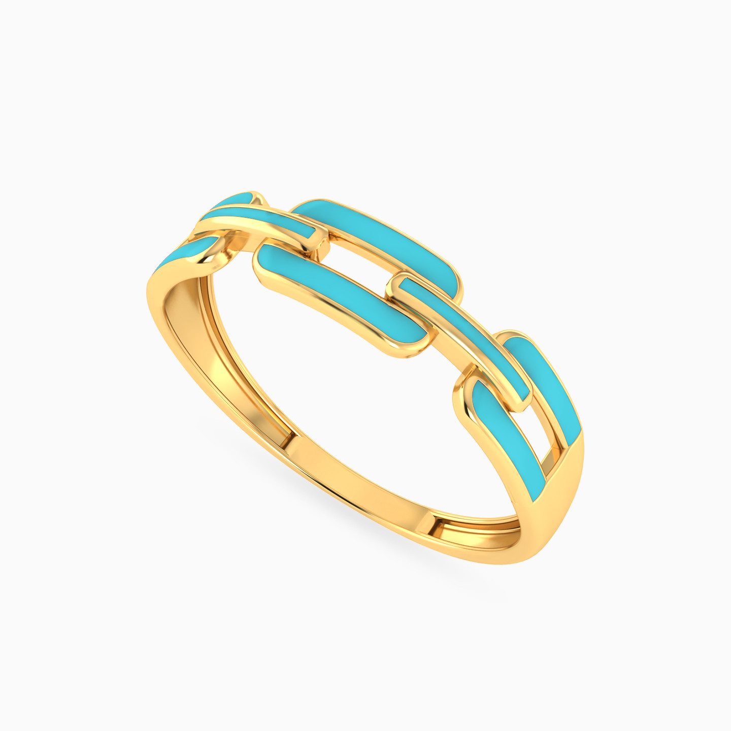 Chain Shaped Enamel Coated Statement Ring in 14K Gold - 3 Chain Shaped Enamel Coated Statement Ring in 14K Gold - 3