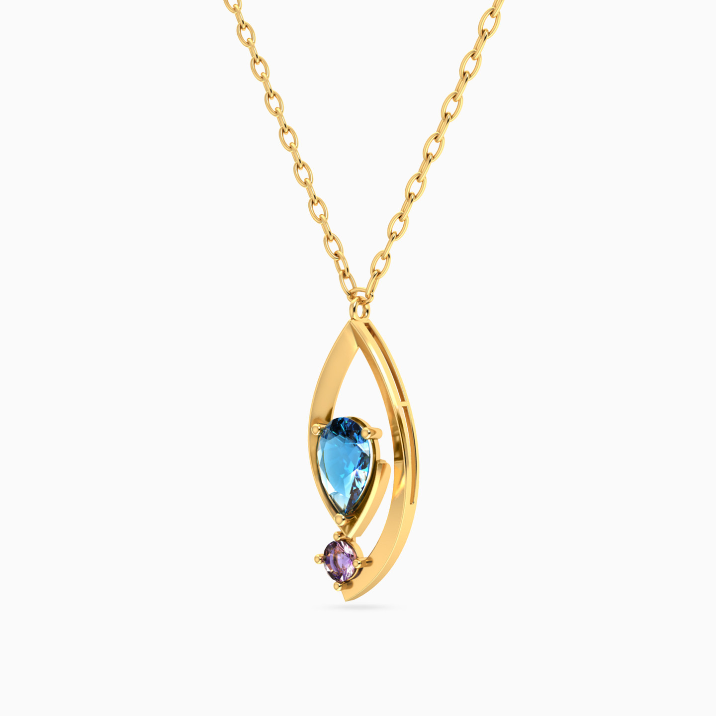 Marquise Colored Stones Necklace in 14K Gold - 2 Marquise Colored Stones Necklace in 14K Gold - 2
