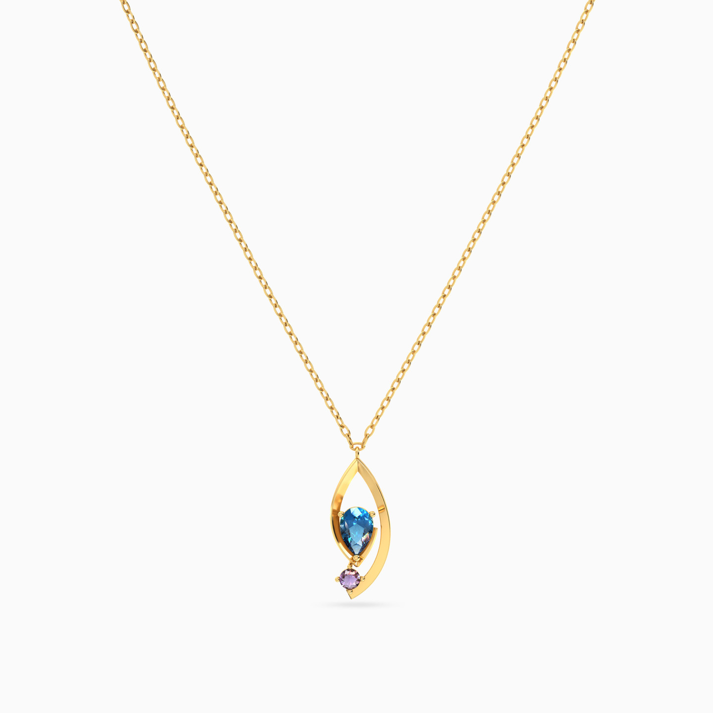 Marquise Colored Stones Necklace in 14K Gold - 3 Marquise Colored Stones Necklace in 14K Gold - 3