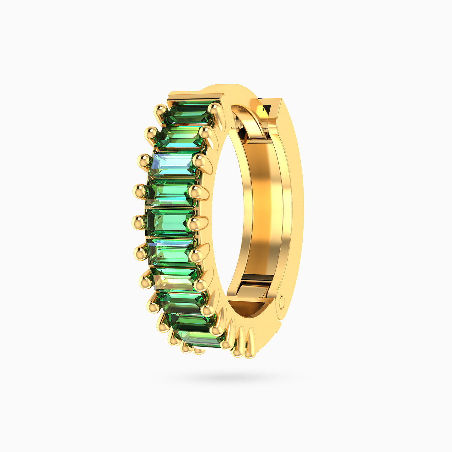Baguette Shaped Green Stones Hoop Earring in 14K Gold - 1 Piece - 5 Baguette Shaped Green Stones Hoop Earring in 14K Gold - 1 Piece - 5