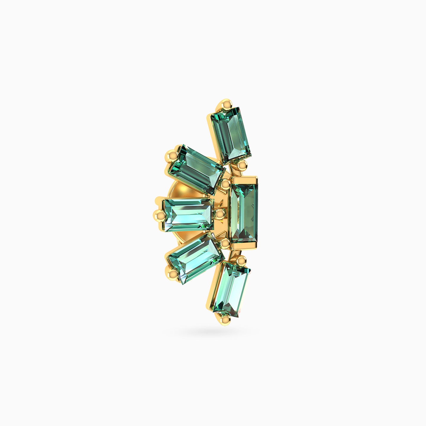 Baguette Shaped Green Stones Stud Earring in 14K Gold - 1 Piece Baguette Shaped Green Stones Stud Earring in 14K Gold - 1 Piece