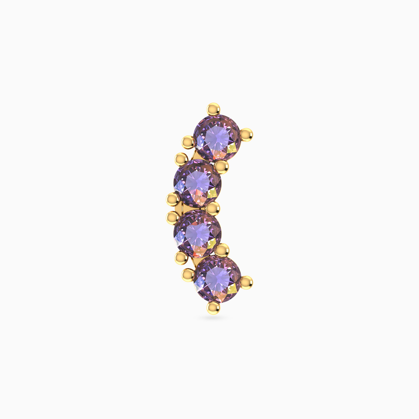 Round Shaped Purple Stone Stud Earring in 14K Gold - 1 Piece - 4