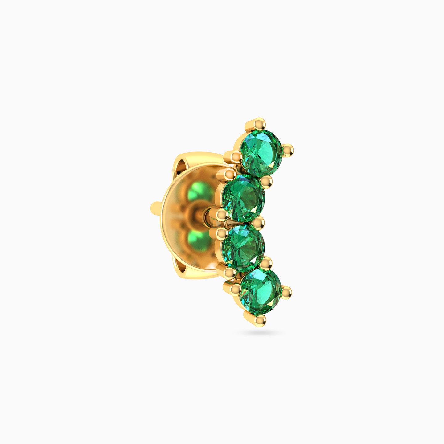 Round Shaped Green Stones Stud Earring in 14K Gold - 1 Piece Round Shaped Green Stones Stud Earring in 14K Gold - 1 Piece