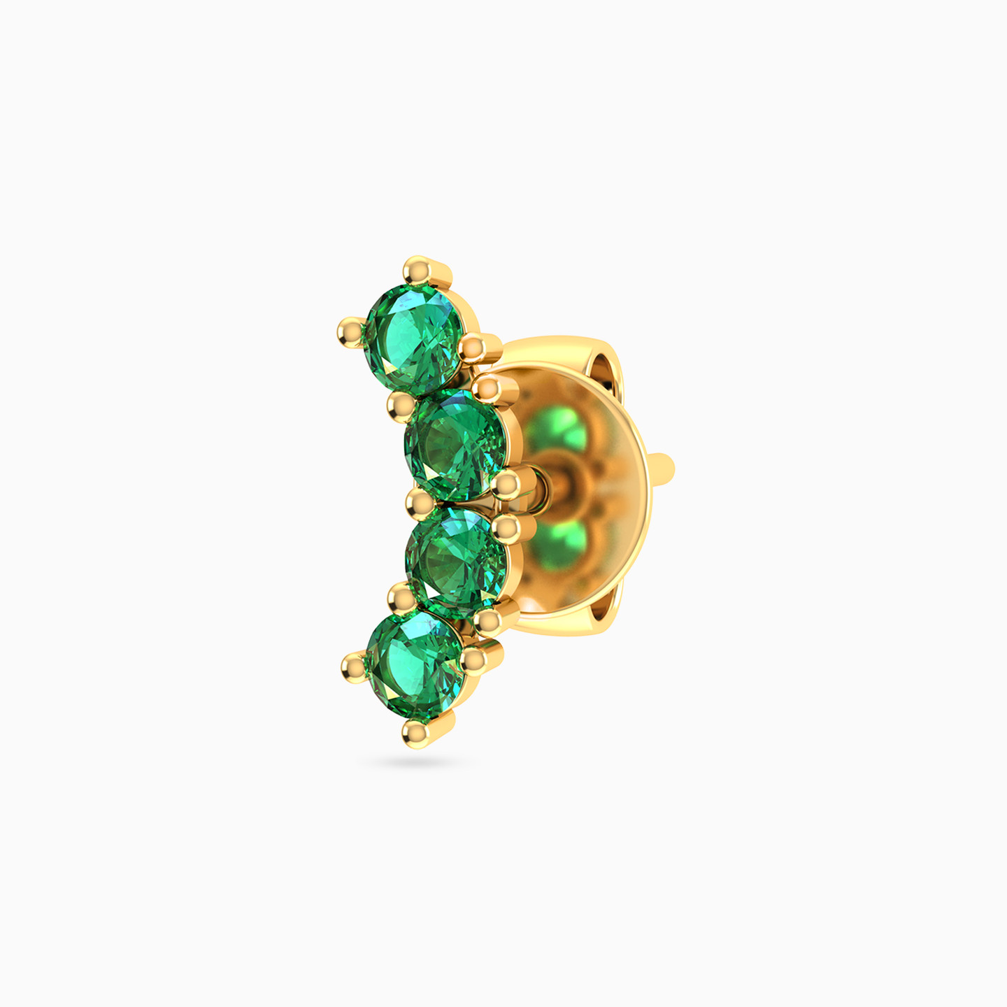 Round Shaped Green Stones Stud Earring in 14K Gold - 1 Piece - 3 Round Shaped Green Stones Stud Earring in 14K Gold - 1 Piece - 3