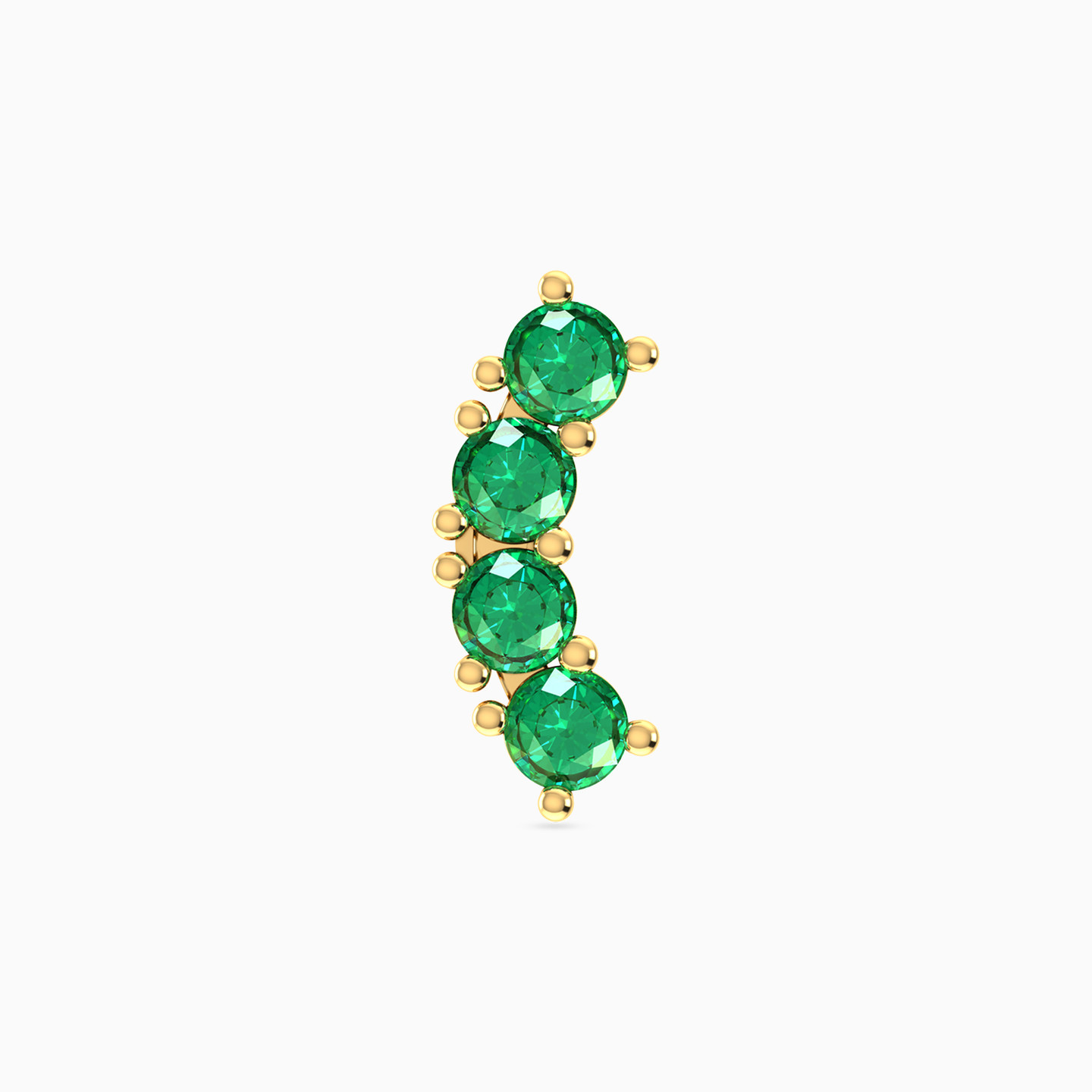Round Shaped Green Stones Stud Earring in 14K Gold - 1 Piece - 4 Round Shaped Green Stones Stud Earring in 14K Gold - 1 Piece - 4