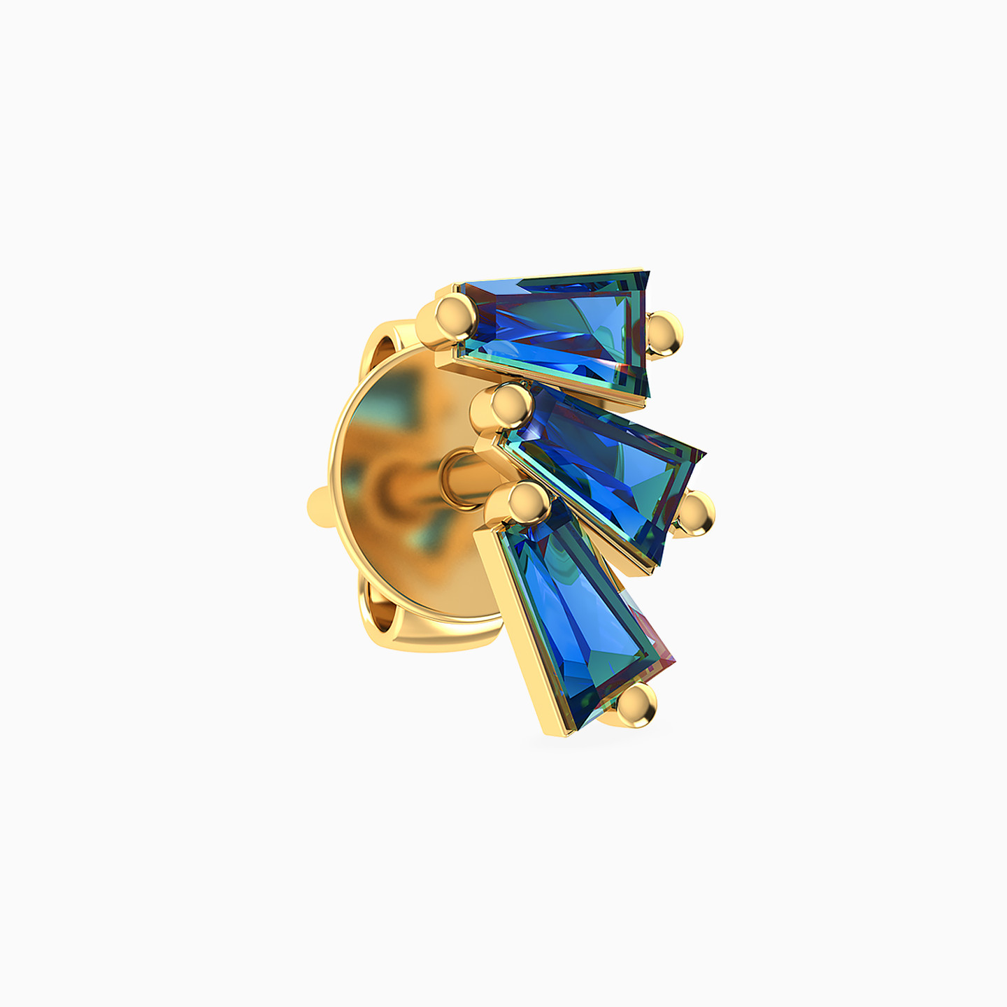 Baguette Shaped Blue Stone Stud Earring in 14K Gold - 1 Piece - 3 Baguette Shaped Blue Stone Stud Earring in 14K Gold - 1 Piece - 3
