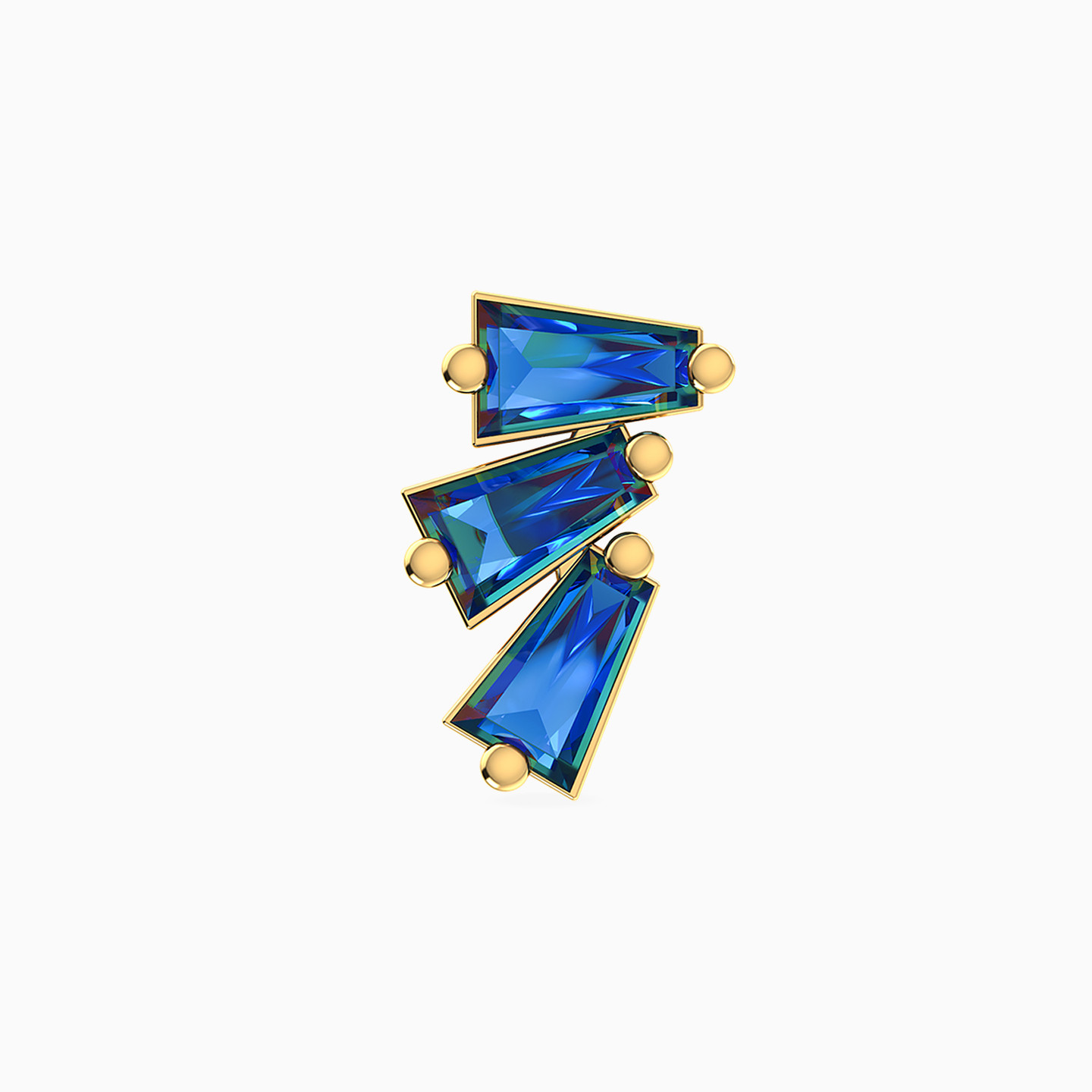Baguette Shaped Blue Stone Stud Earring in 14K Gold - 1 Piece - 4 Baguette Shaped Blue Stone Stud Earring in 14K Gold - 1 Piece - 4