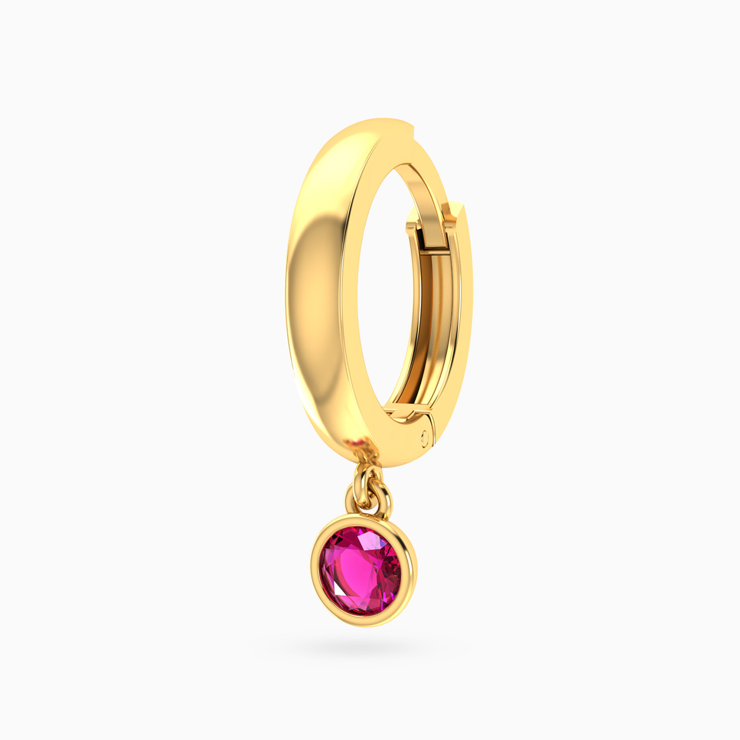 Round Shaped Rose Stone Hoop Earring in 14K Gold - 1 Piece - 3 Round Shaped Rose Stone Hoop Earring in 14K Gold - 1 Piece - 3