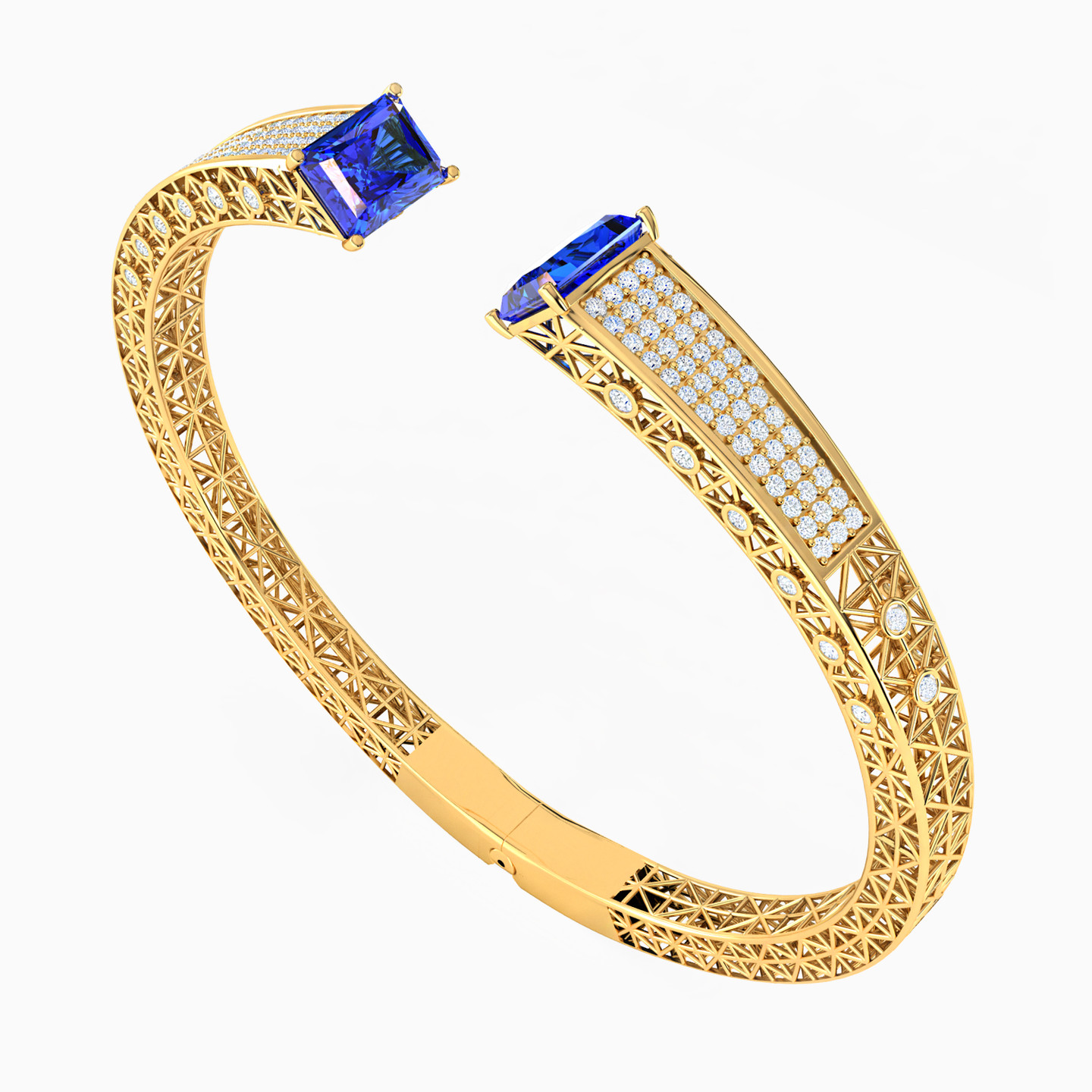 Square Blue Stone Cuff Bracelet in 18K Gold - 3 Square Blue Stone Cuff Bracelet in 18K Gold - 3