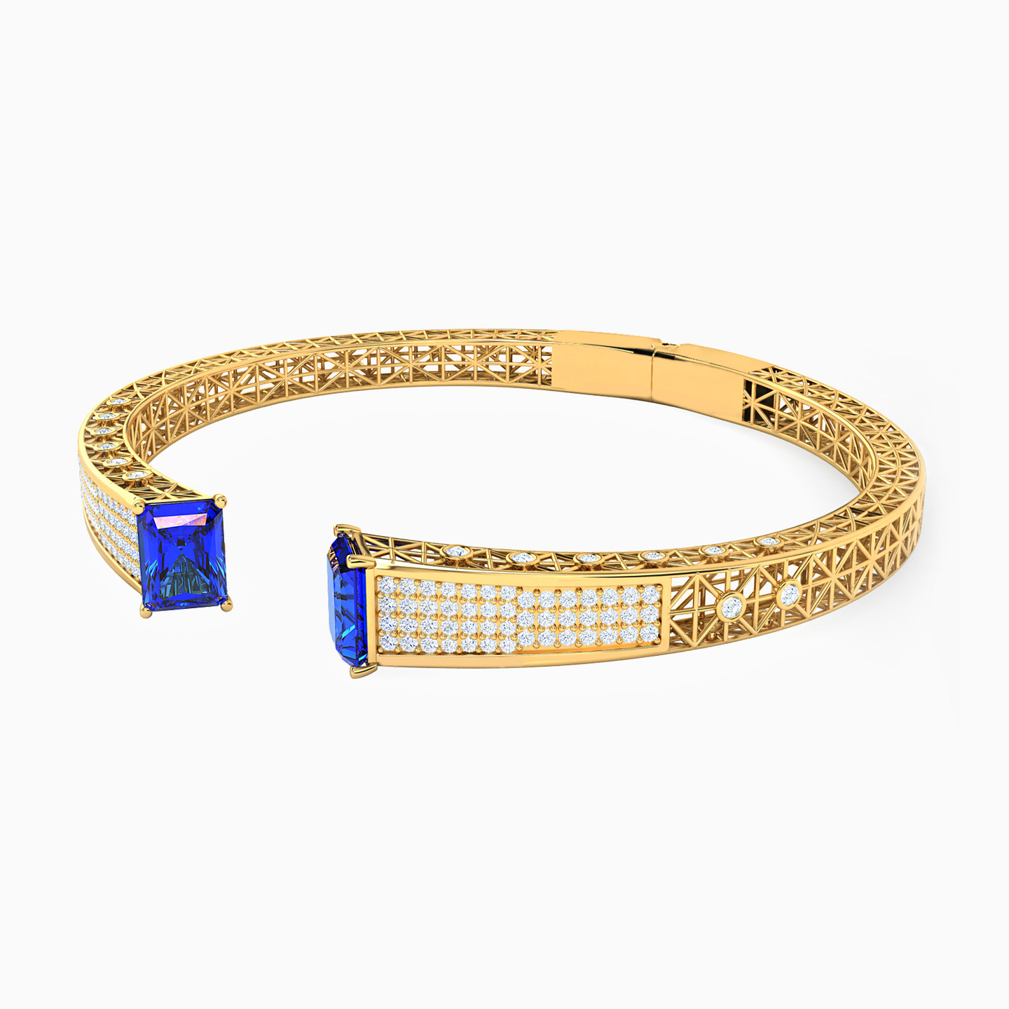 Square Blue Stone Cuff Bracelet in 18K Gold - 2 Square Blue Stone Cuff Bracelet in 18K Gold - 2