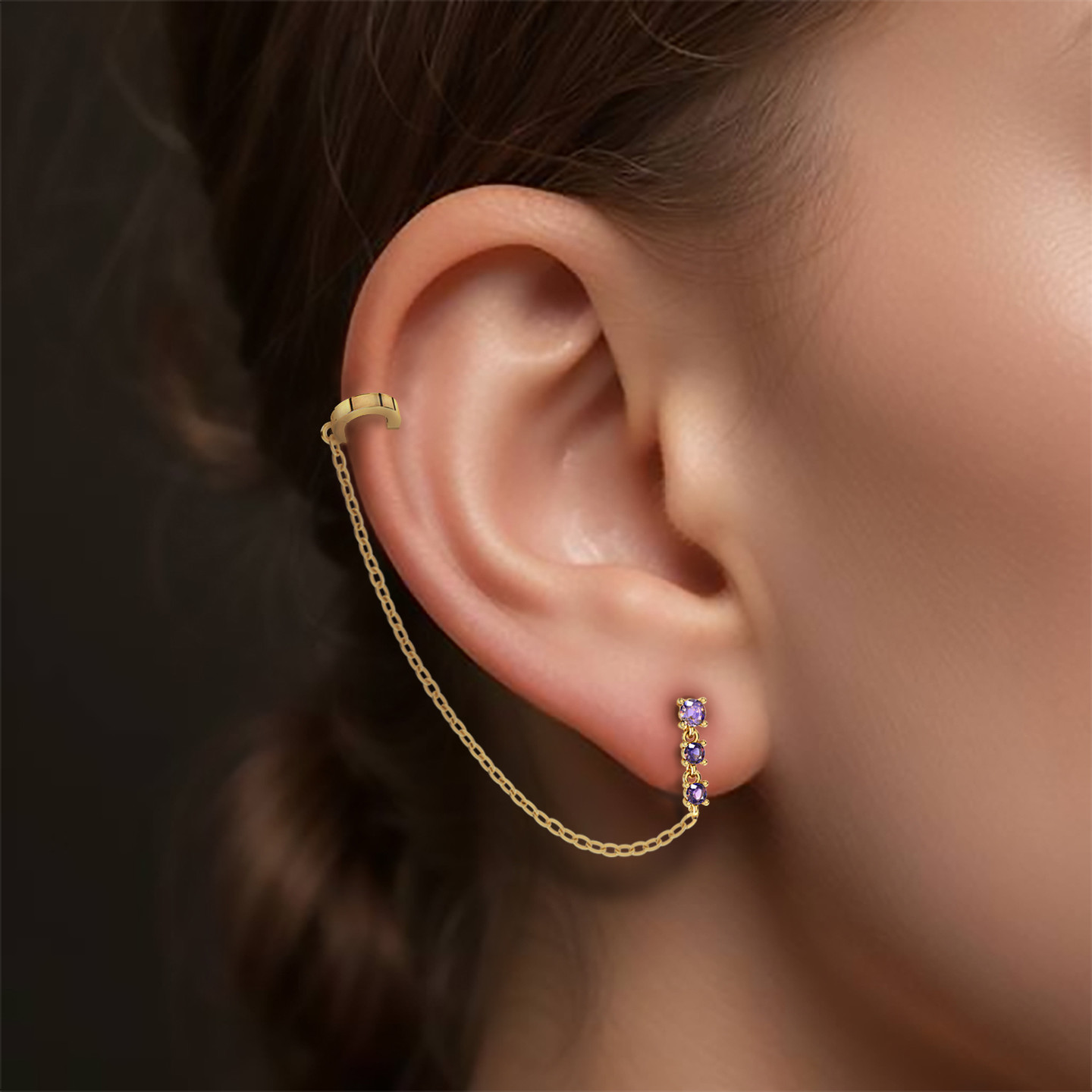 Round Shaped Colored Stones Drop Earring in 14K Gold - 1 Piece  - 2