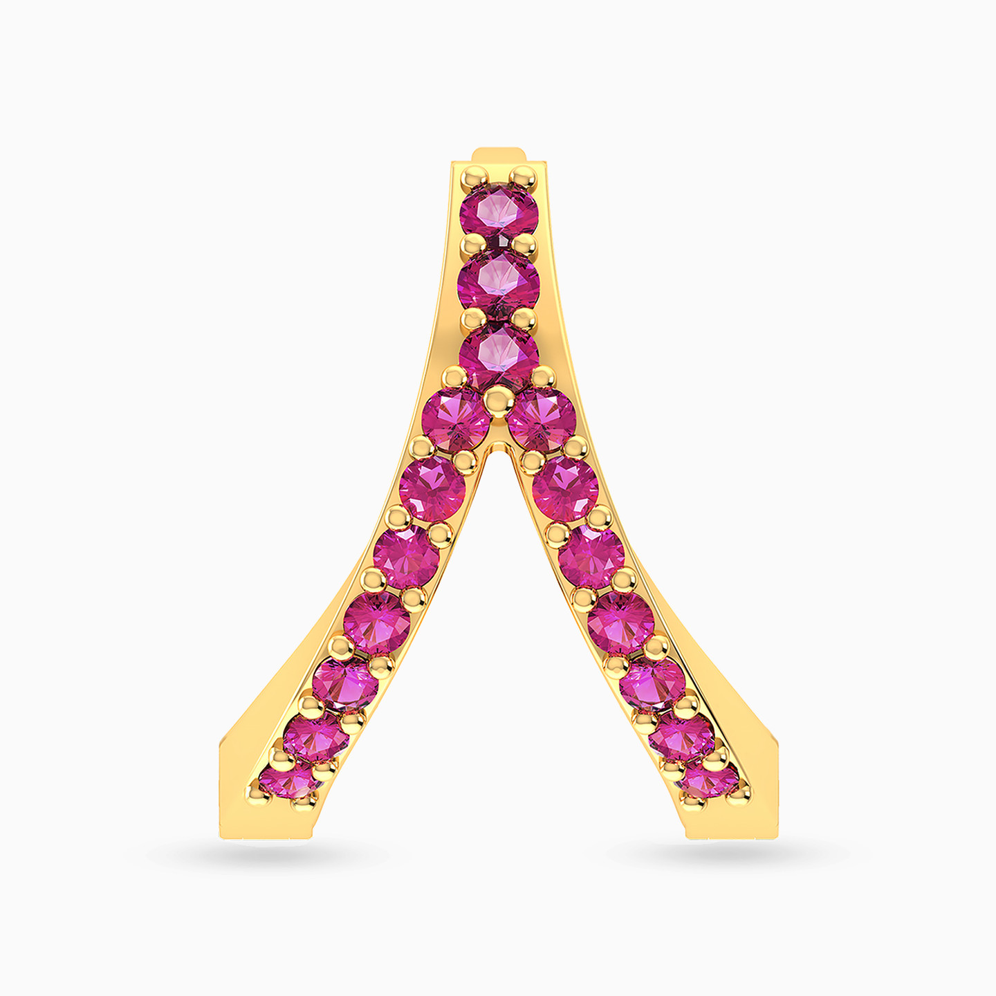 Inverted Y Shaped Rose Stone Hoop Earring in 14K Gold - 1 Piece - 4 Inverted Y Shaped Rose Stone Hoop Earring in 14K Gold - 1 Piece - 4