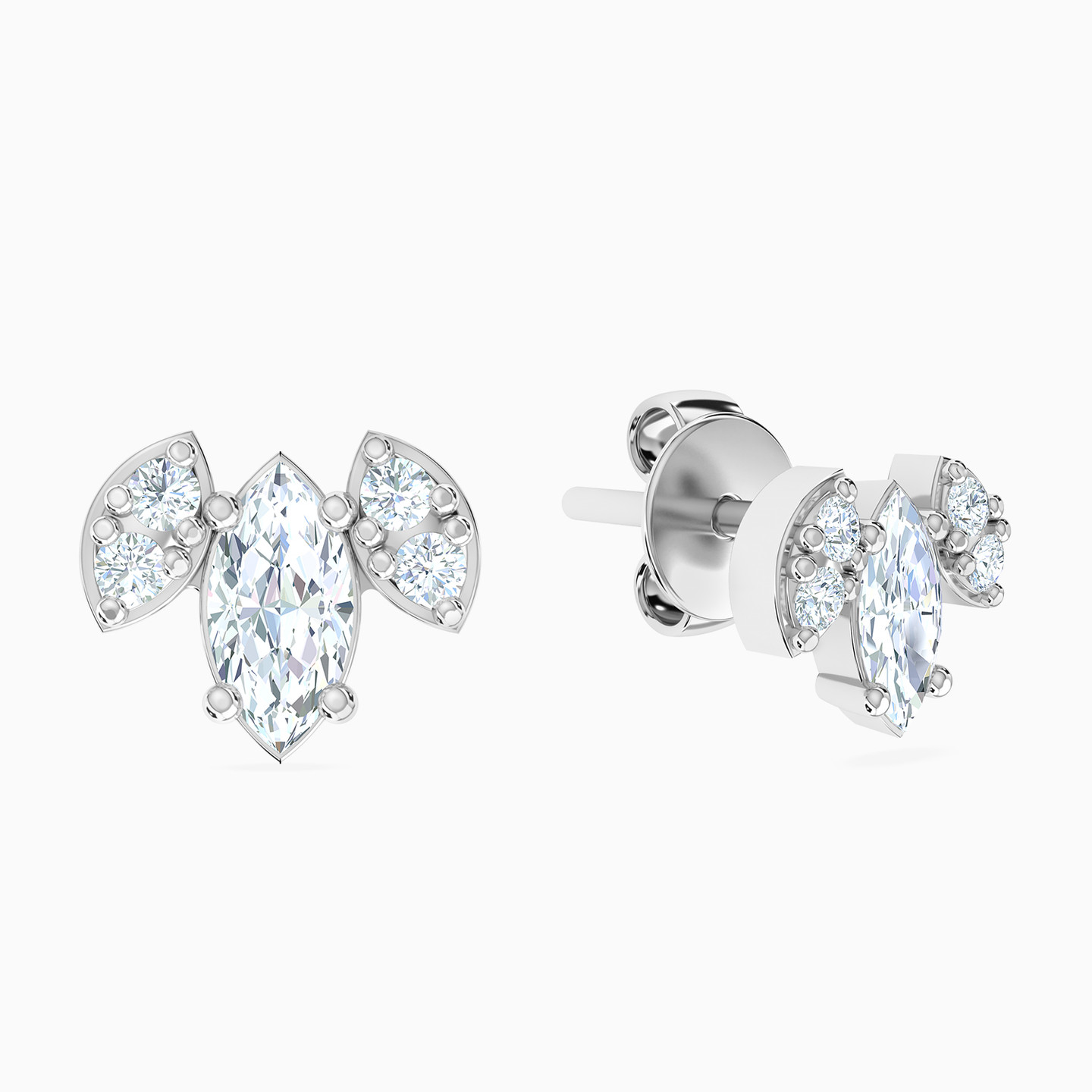 أقراط صغيرة ذهب ماركيز عيار 18 قيراط مزينة بأحجار الزركون - 2 أقراط صغيرة ذهب ماركيز عيار 18 قيراط مزينة بأحجار الزركون - 2