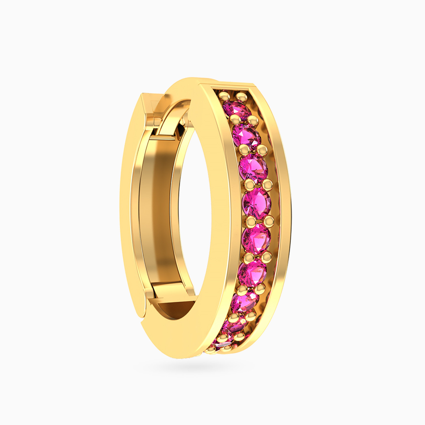 Round Shaped Rose Stone Hoop Earring in 14K Gold - 1 Piece Round Shaped Rose Stone Hoop Earring in 14K Gold - 1 Piece