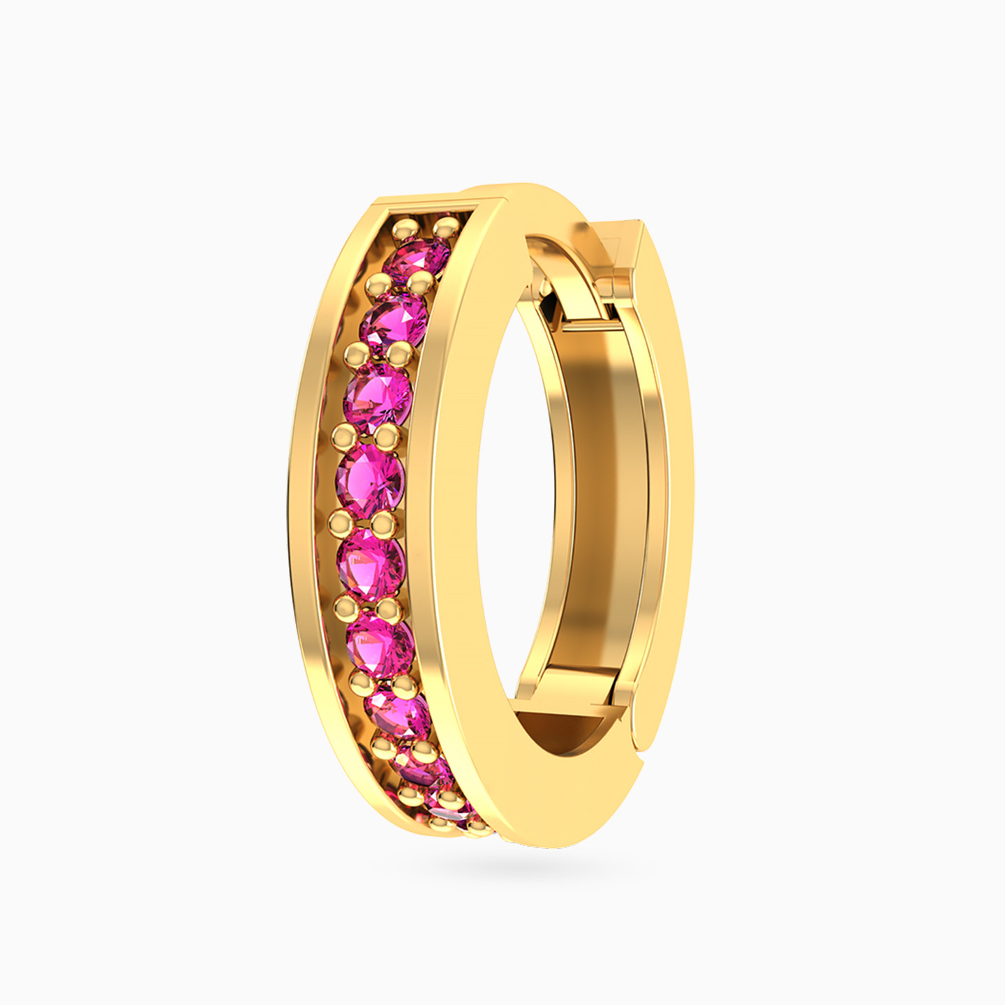 Round Shaped Rose Stone Hoop Earring in 14K Gold - 1 Piece - 3 Round Shaped Rose Stone Hoop Earring in 14K Gold - 1 Piece - 3