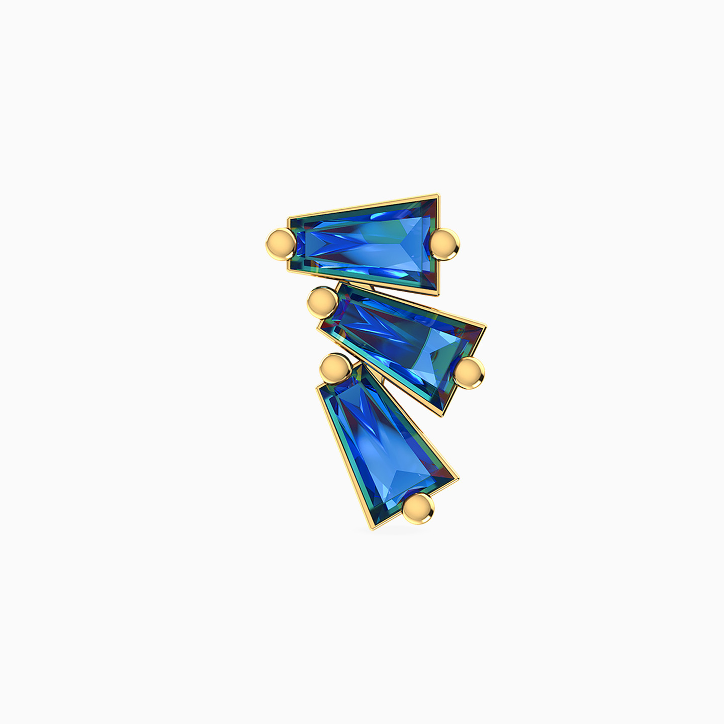 Baguette Shaped Blue Stone Stud Earring in 14K Gold - 1 Piece - 4 Baguette Shaped Blue Stone Stud Earring in 14K Gold - 1 Piece - 4