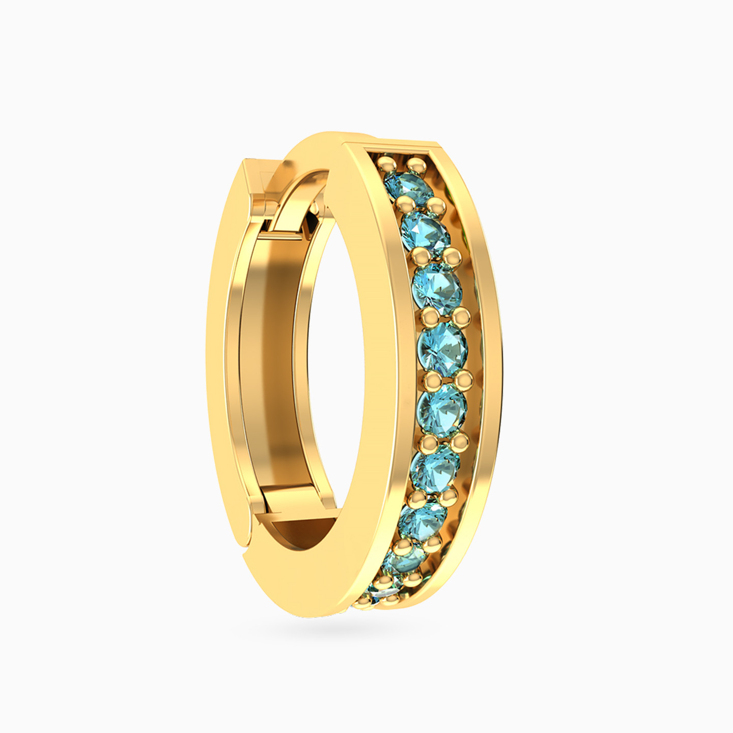 قرط دائري ذهب عيار 14 قيراط شكل دائري مزين بالأحجار الملونة - قطعة واحدة قرط دائري ذهب عيار 14 قيراط شكل دائري مزين بالأحجار الملونة - قطعة واحدة