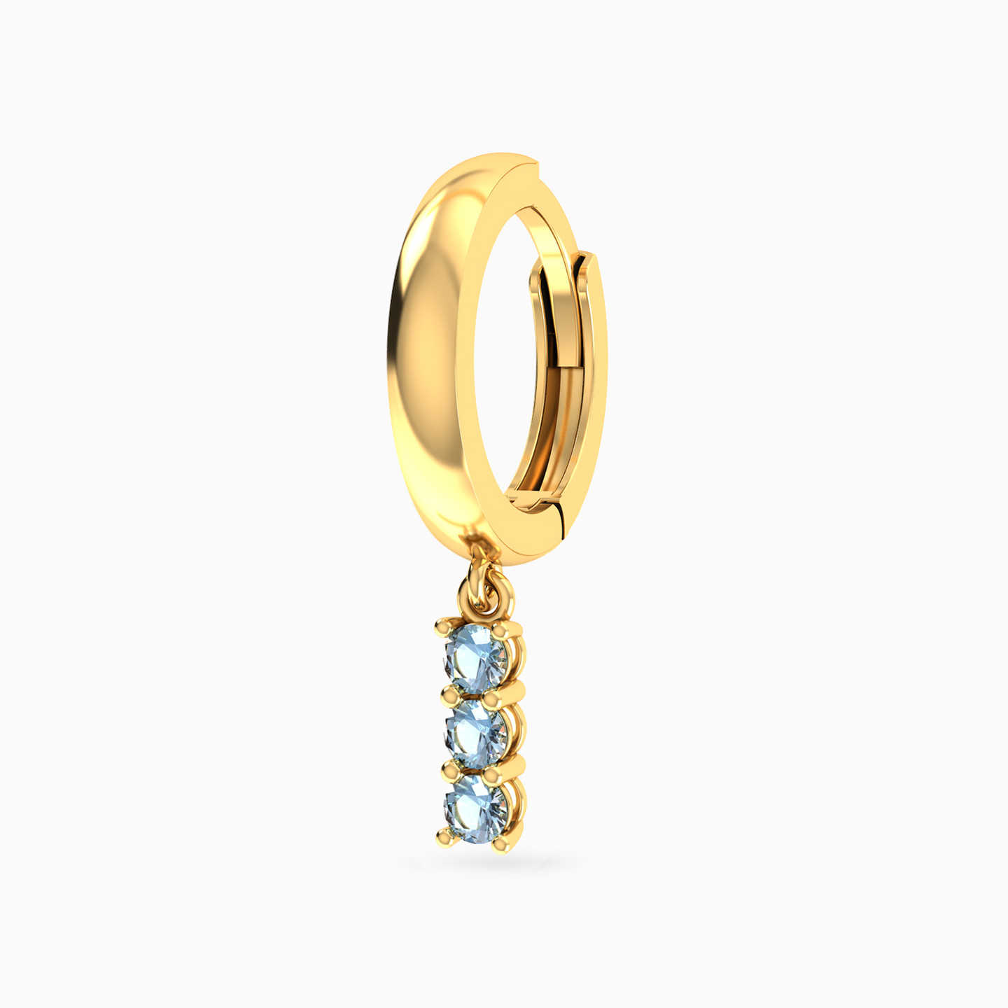 Round Shaped Colored Stones Hoop Earring in 14K Gold - 1 Piece - 3 Round Shaped Colored Stones Hoop Earring in 14K Gold - 1 Piece - 3