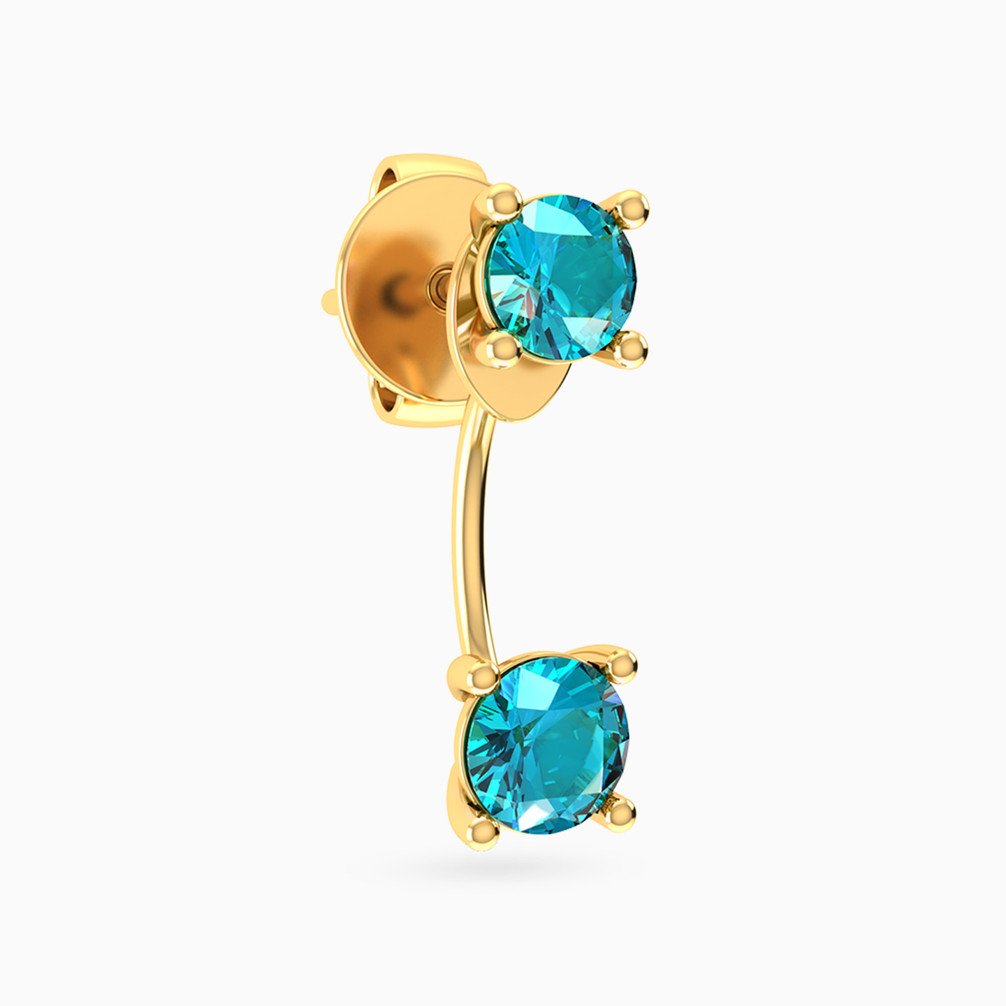 Round Shaped Colored Stones Jacket Stud Earring in 14K Gold - 1 Piece