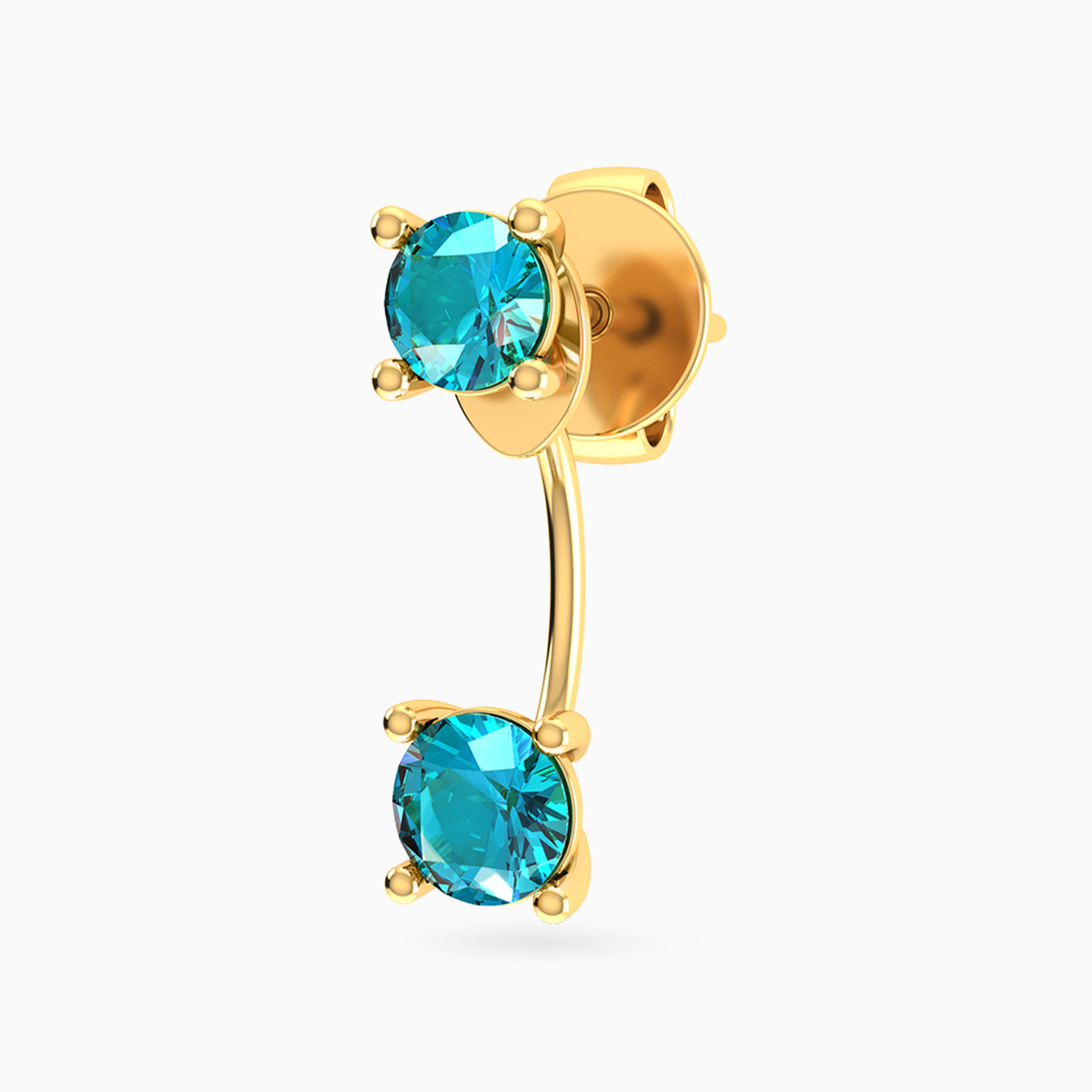 Round Shaped Colored Stones Jacket Stud Earring in 14K Gold - 1 Piece - 3