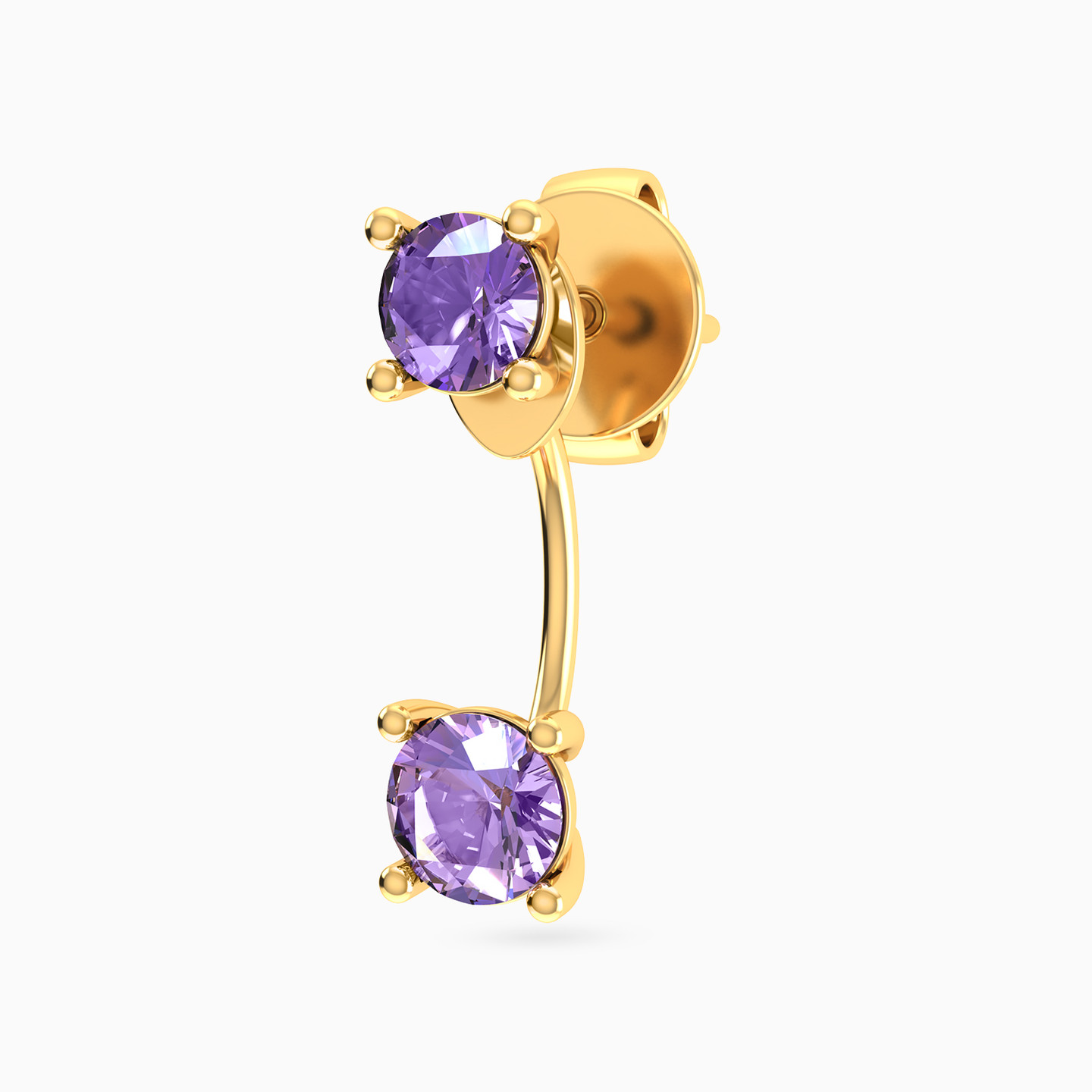 Round Shaped Colored Stones Jacket Stud Earring in 14K Gold - 1 Piece - 3