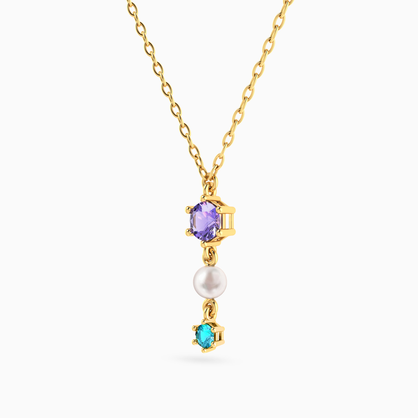 Multishaped Pearl & Colored Stones Necklace in 14K Gold - 2 Multishaped Pearl & Colored Stones Necklace in 14K Gold - 2