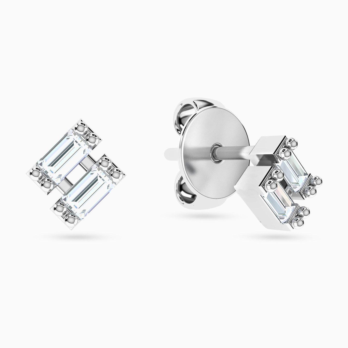 Baguette Diamond Stud Earrings in 18K Gold - 2 Baguette Diamond Stud Earrings in 18K Gold - 2