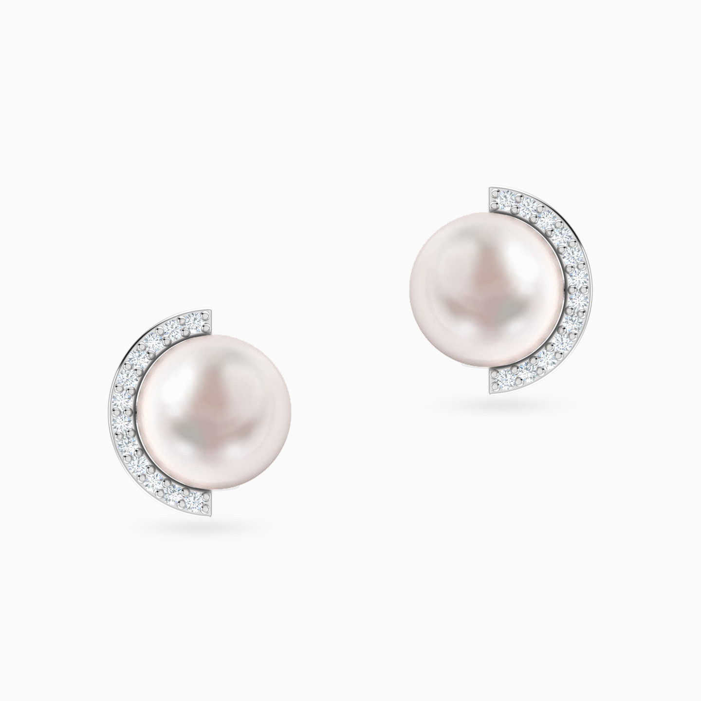 Round Diamond & Pearl Stud Earrings in 18K Gold - 3