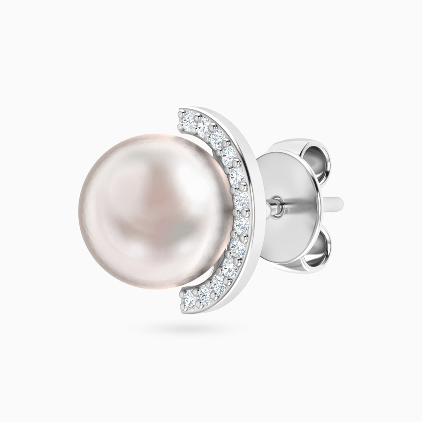Round Diamond & Pearl Stud Earrings in 18K Gold - 4