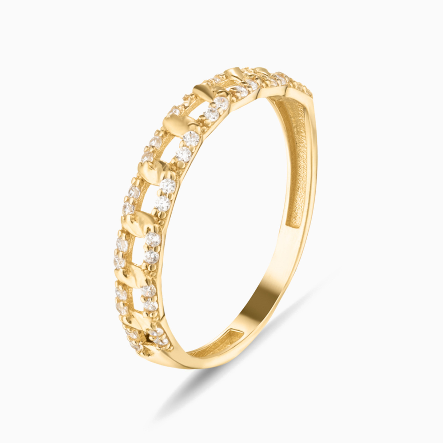 خاتم توينز ذهب مستطيل عيار 18 قيراط مزين بأحجار الزركون - 3 خاتم توينز ذهب مستطيل عيار 18 قيراط مزين بأحجار الزركون - 3