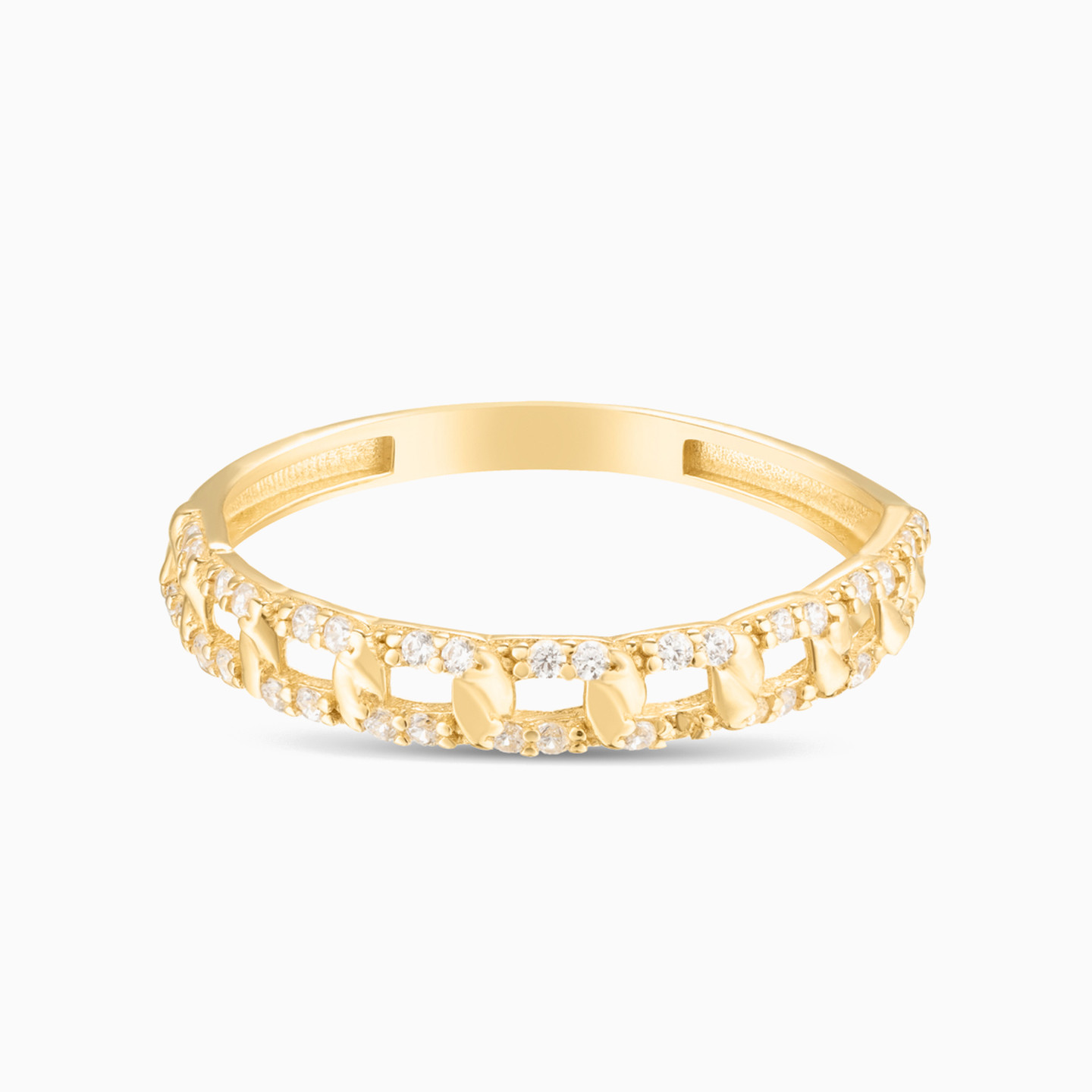 خاتم توينز ذهب مستطيل عيار 18 قيراط مزين بأحجار الزركون - 5 خاتم توينز ذهب مستطيل عيار 18 قيراط مزين بأحجار الزركون - 5